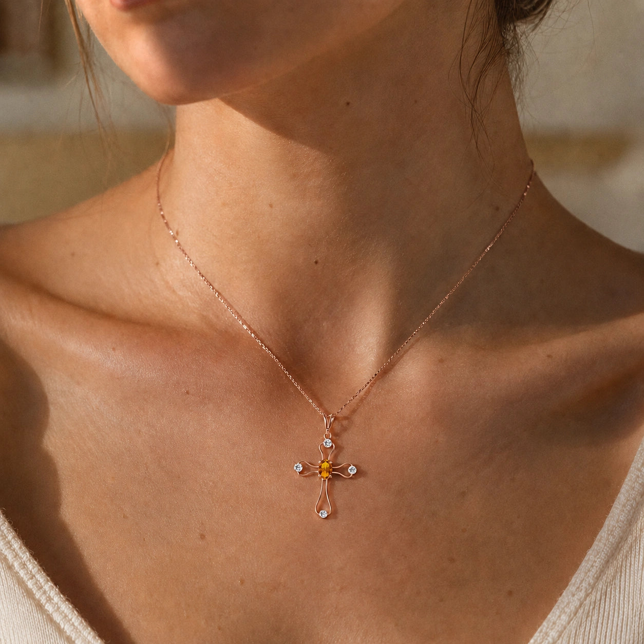 Rose Gold Rose Pendant Necklace Citrine 10K — Pia