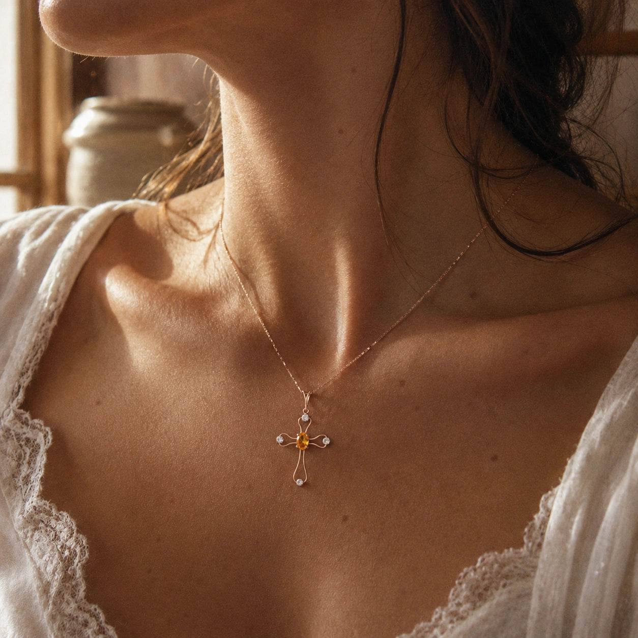 Rose Gold Rose Pendant Necklace Citrine 10K — Pia