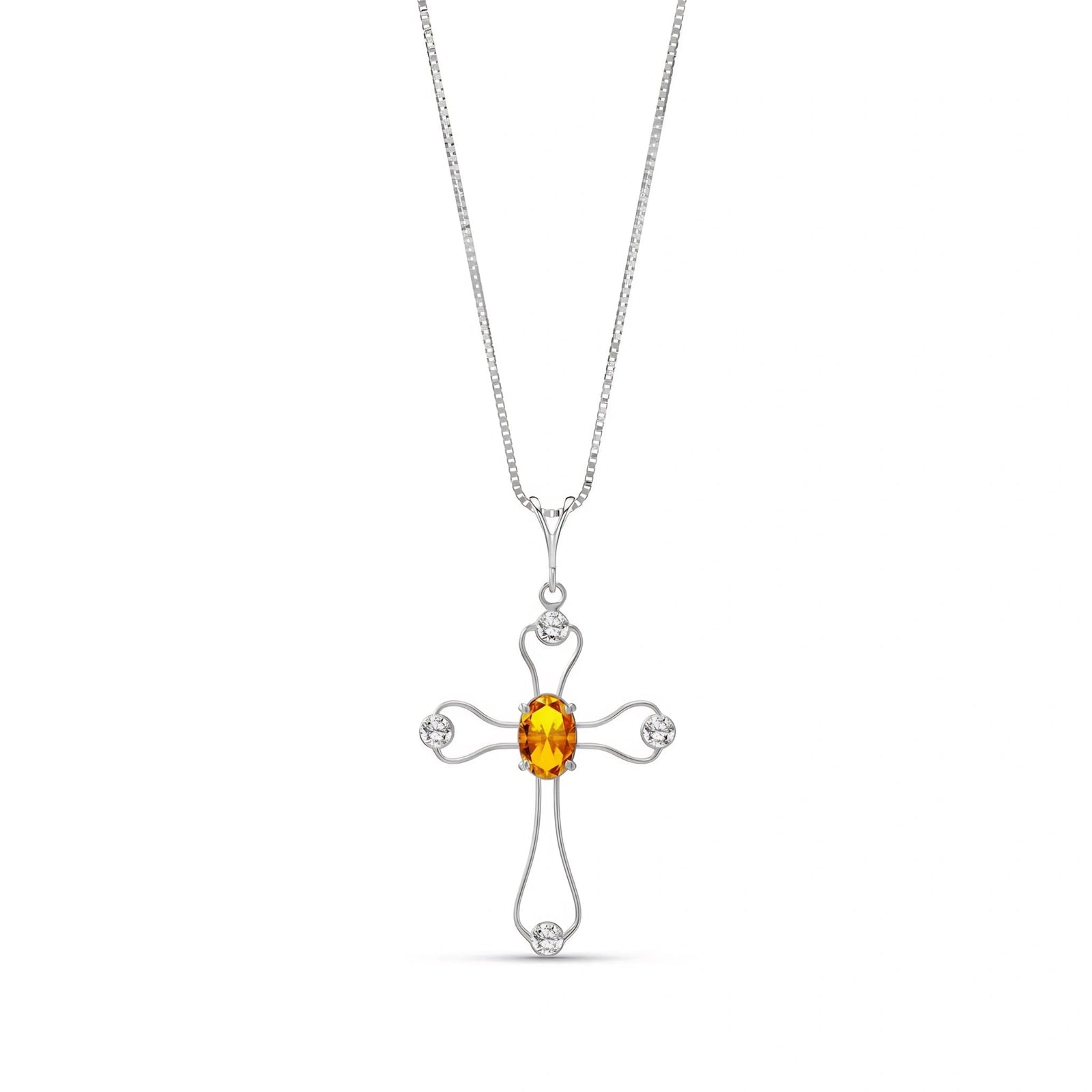 White Gold Rose Pendant Necklace Citrine 10K — Pia