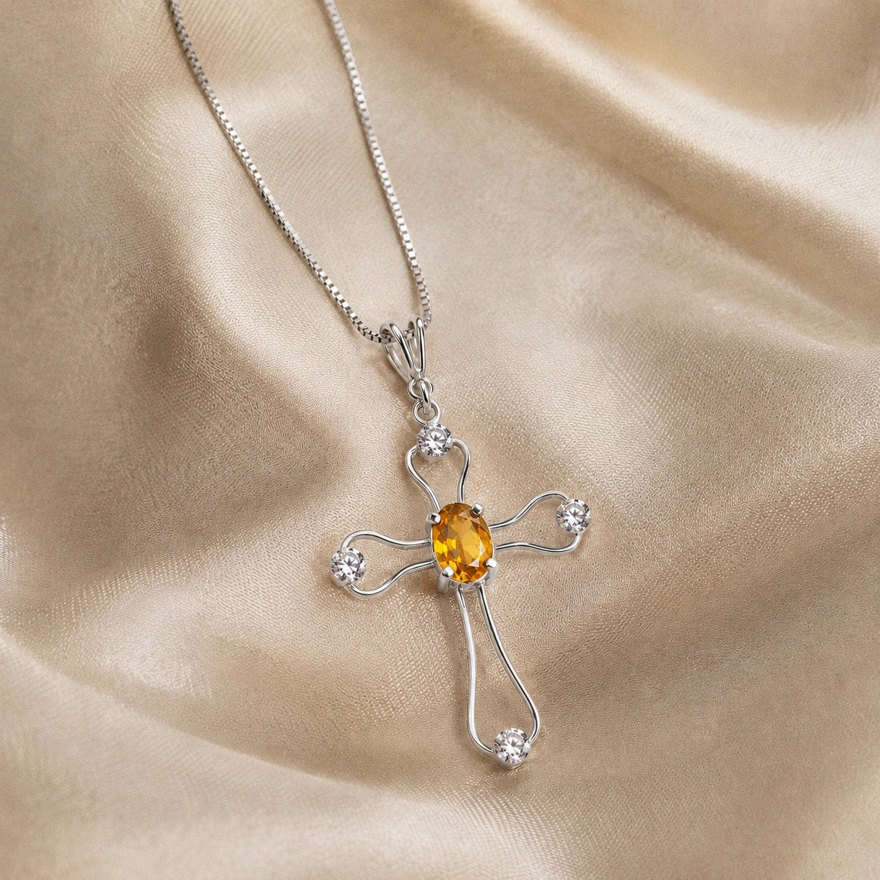White Gold Rose Pendant Necklace Citrine 10K — Pia