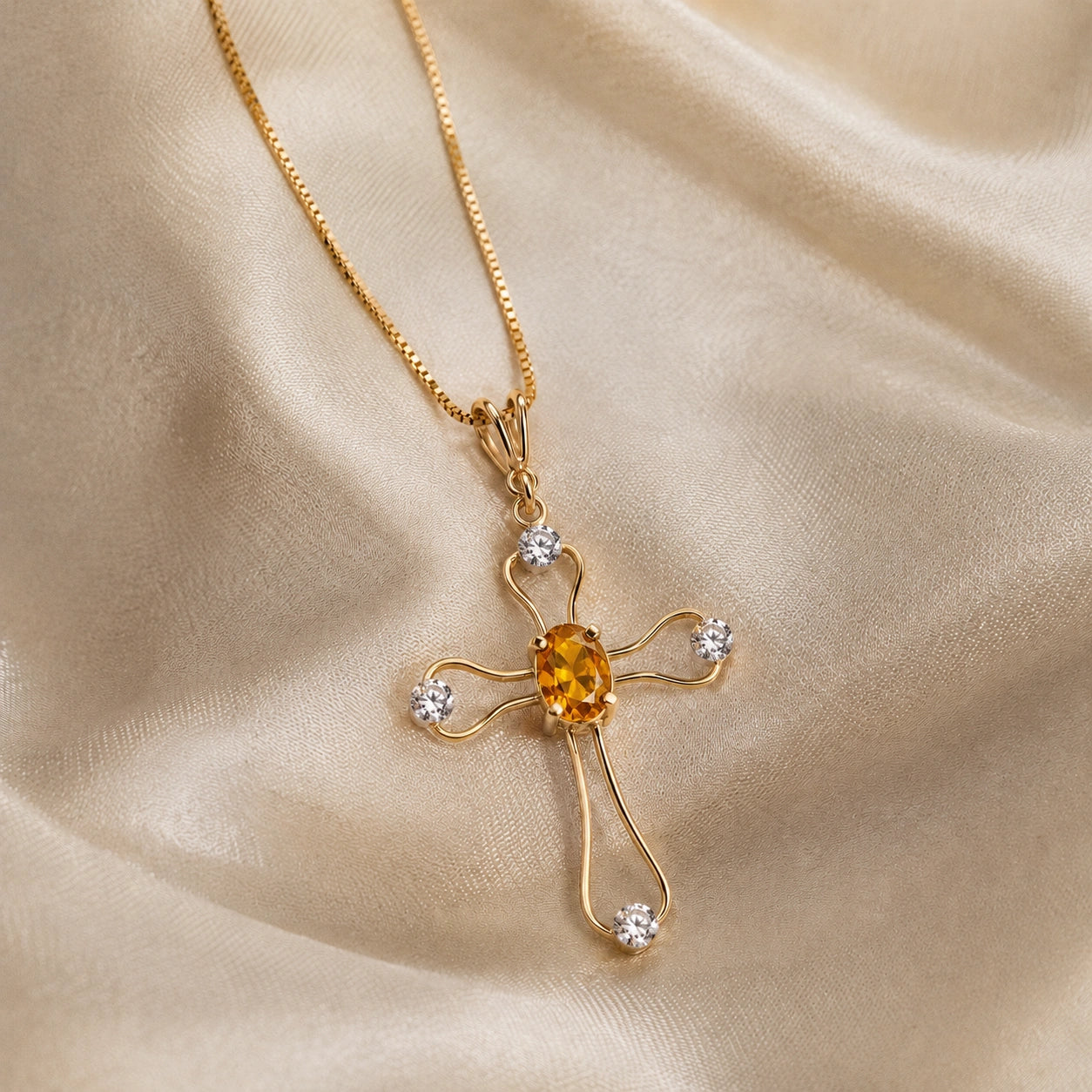 Yellow Gold Rose Pendant Necklace Citrine 10K — Pia