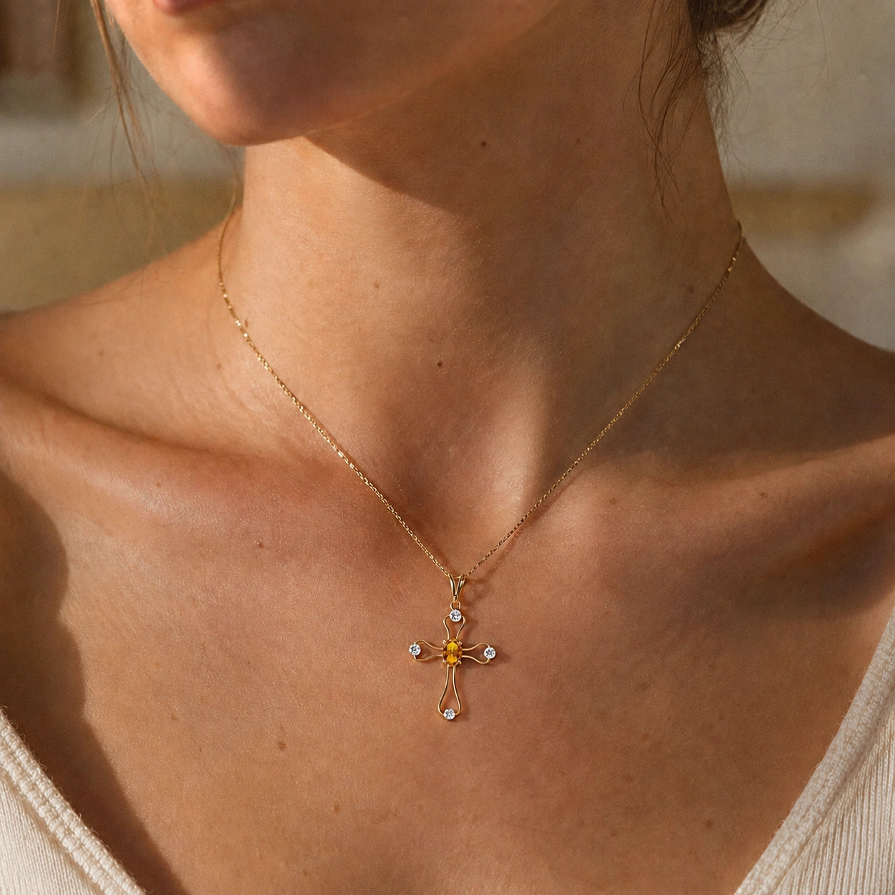 Yellow Gold Rose Pendant Necklace Citrine 10K — Pia