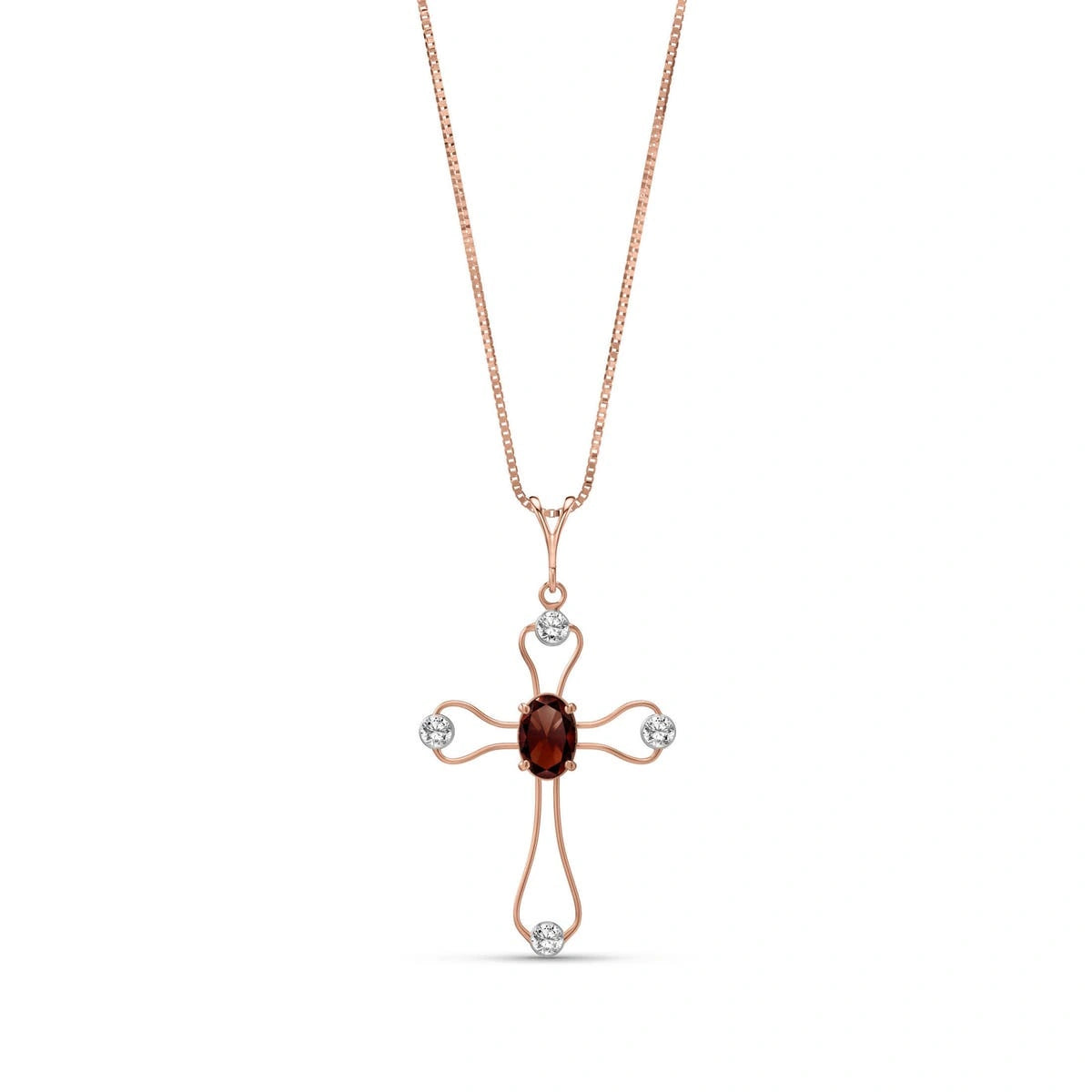 Rose Gold Rose Pendant Necklace Garnet 10K — Pia