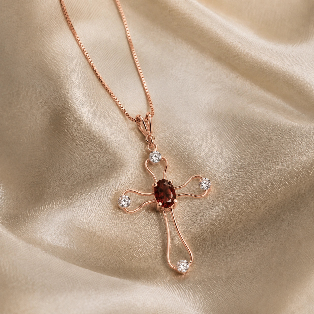 Rose Gold Rose Pendant Necklace Garnet 10K — Pia