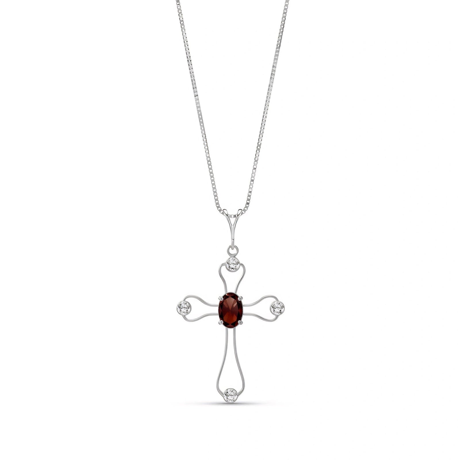 White Gold Rose Pendant Necklace Garnet 10K — Pia