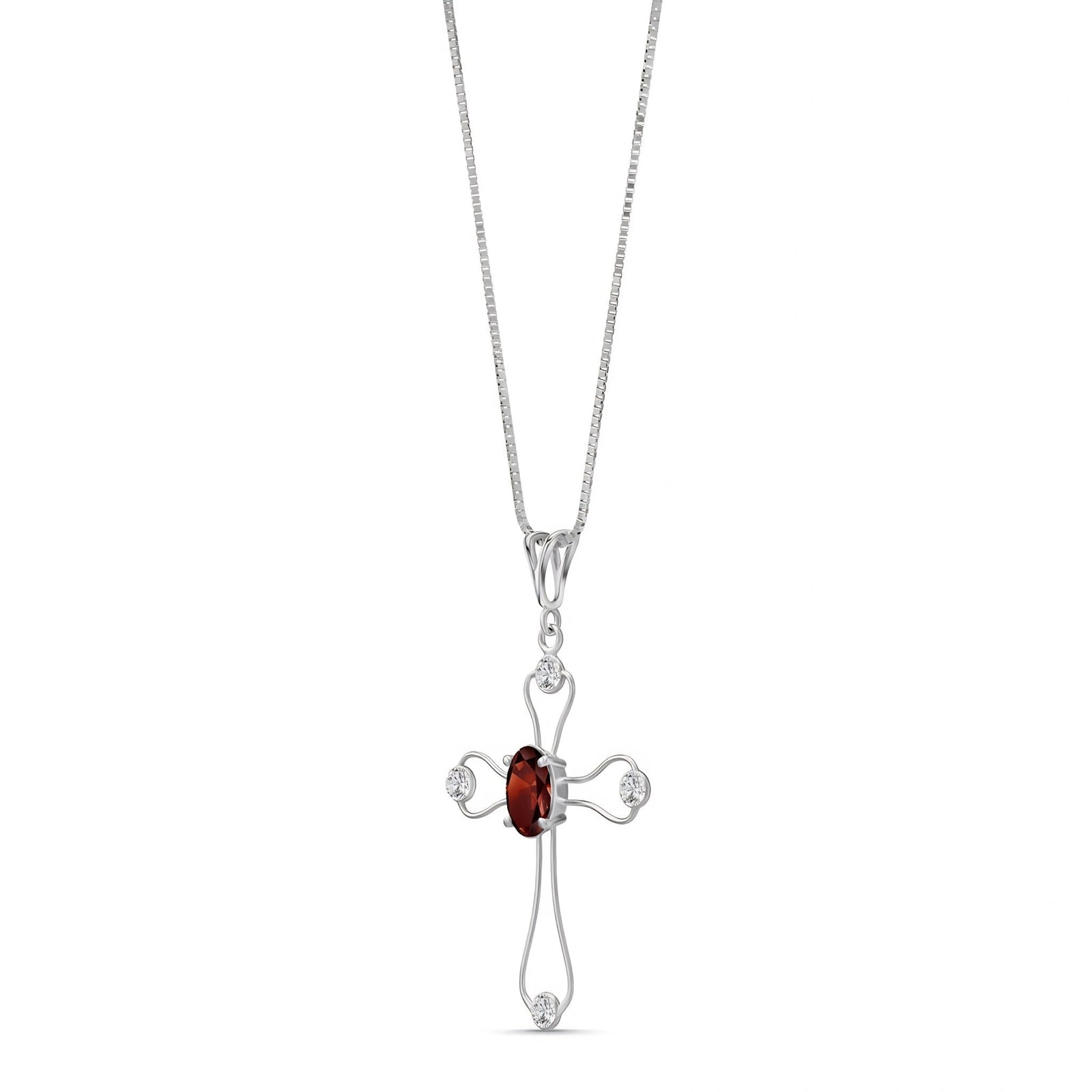 White Gold Rose Pendant Necklace Garnet 10K — Pia