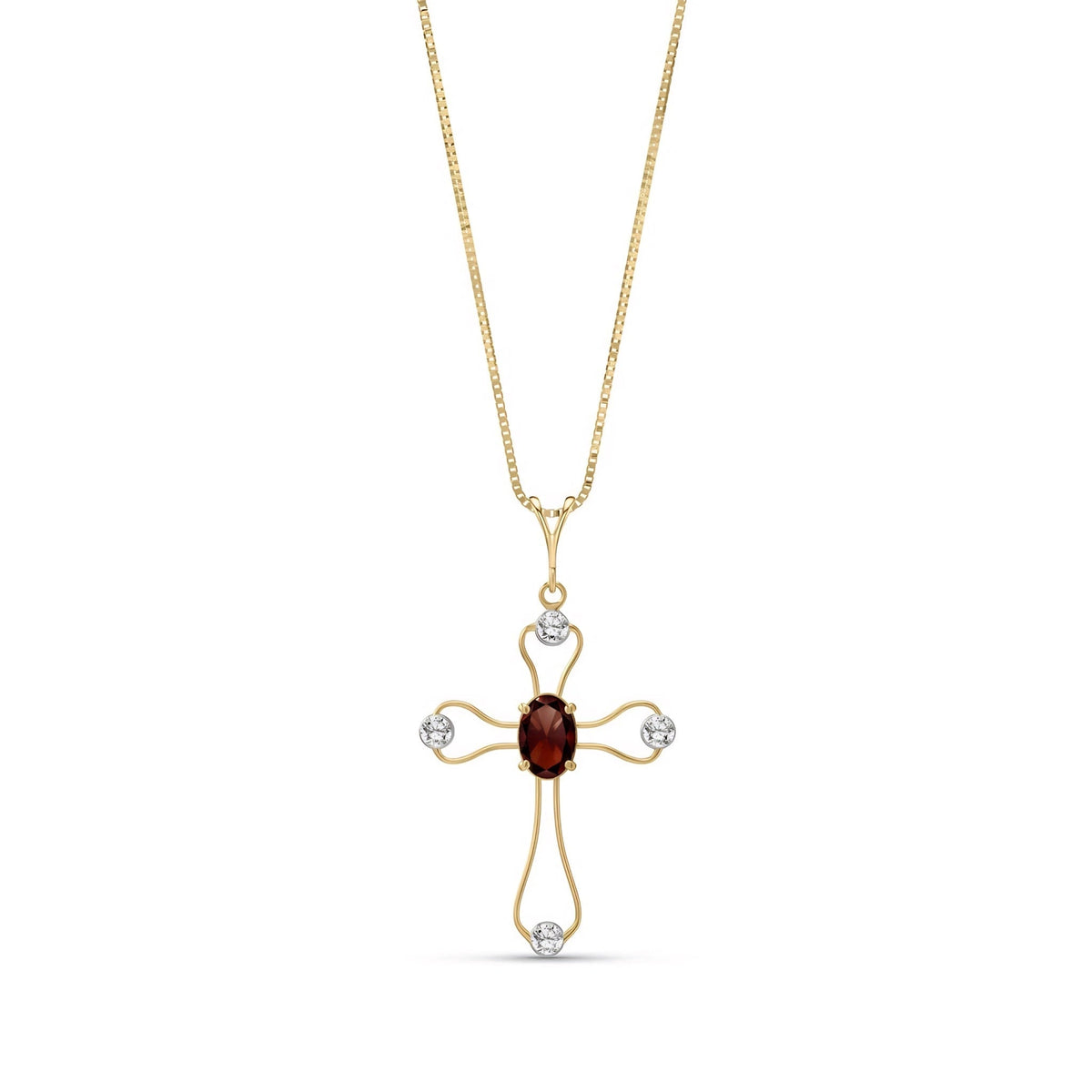 Yellow Gold Rose Pendant Necklace Garnet 10K — Pia