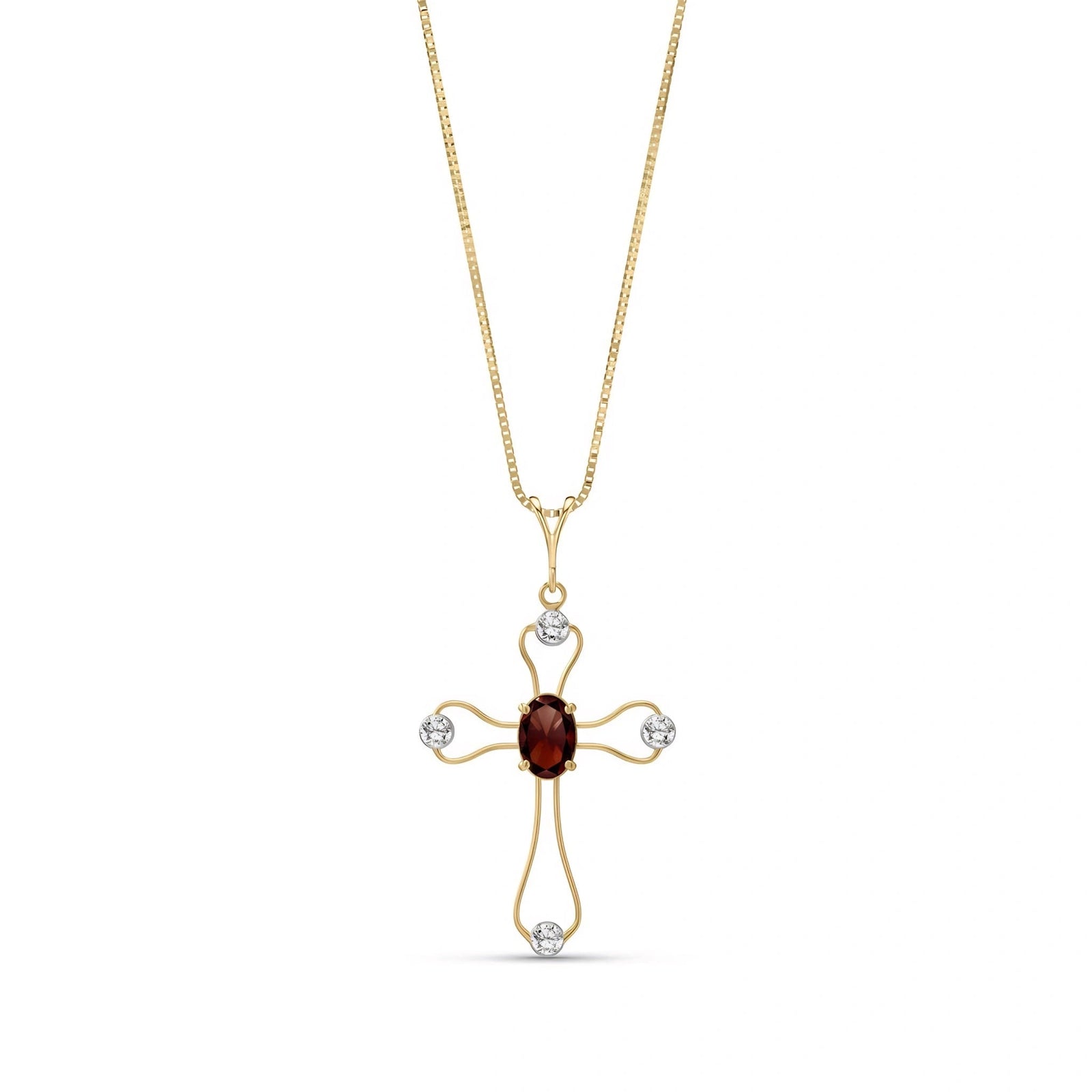 Yellow Gold Rose Pendant Necklace Garnet 10K — Pia