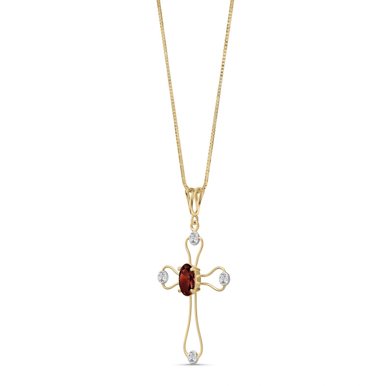 Yellow Gold Rose Pendant Necklace Garnet 10K — Pia