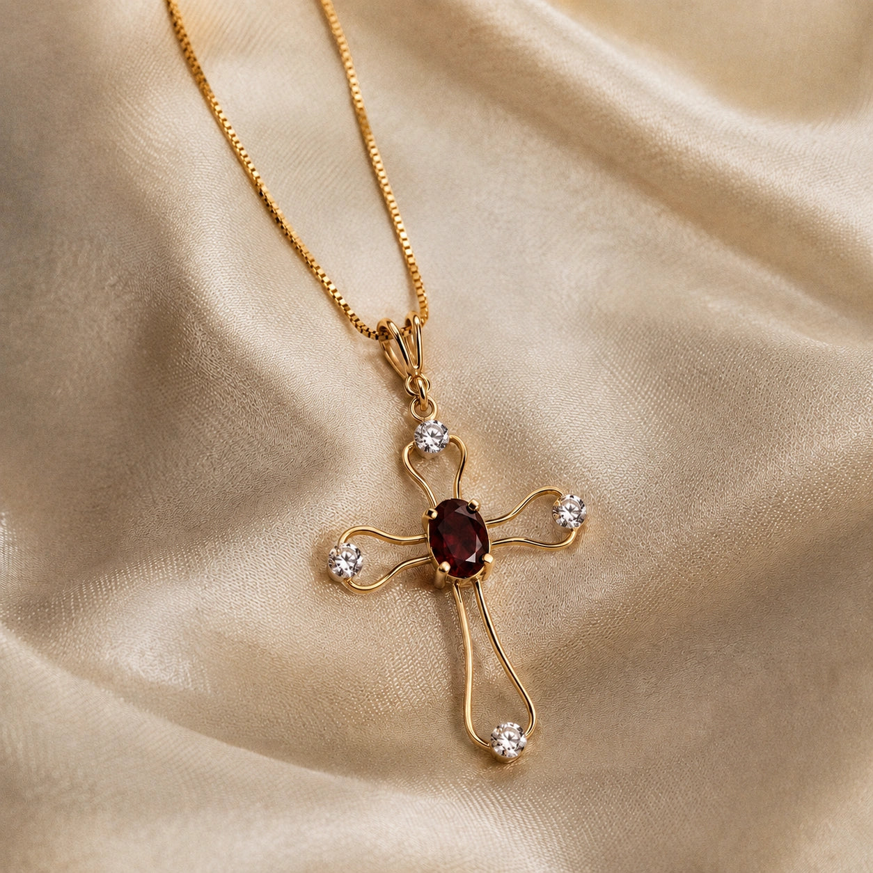 Yellow Gold Rose Pendant Necklace Garnet 10K — Pia
