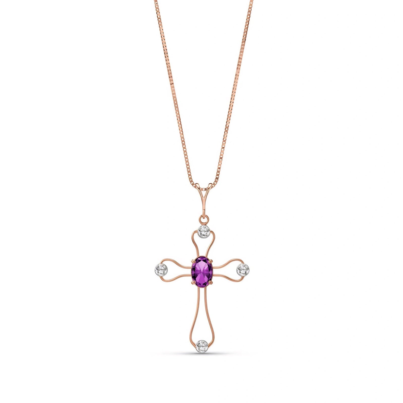 Rose Gold Rose Pendant Necklace Amethyst 10K — Pia