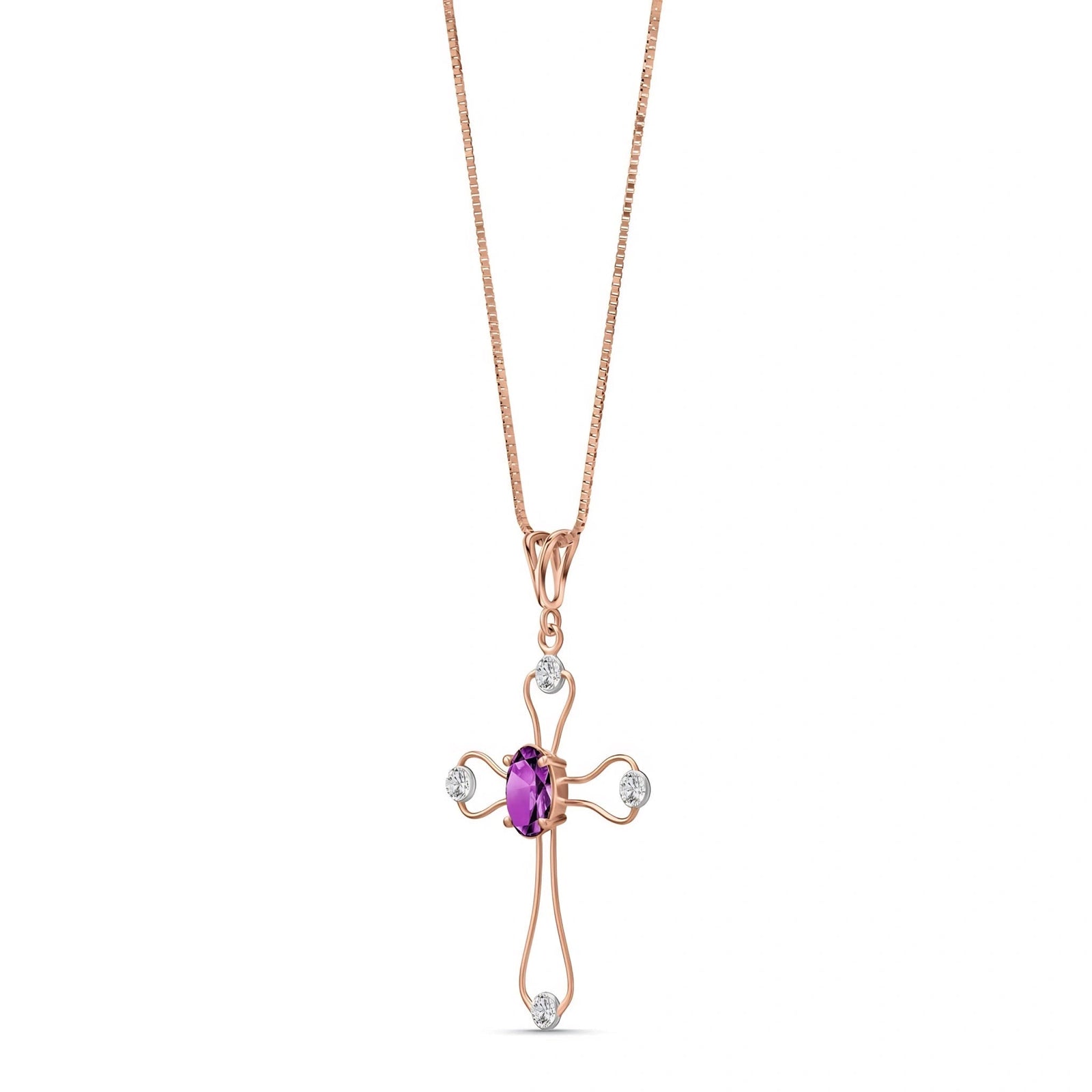 Rose Gold Rose Pendant Necklace Amethyst 10K — Pia
