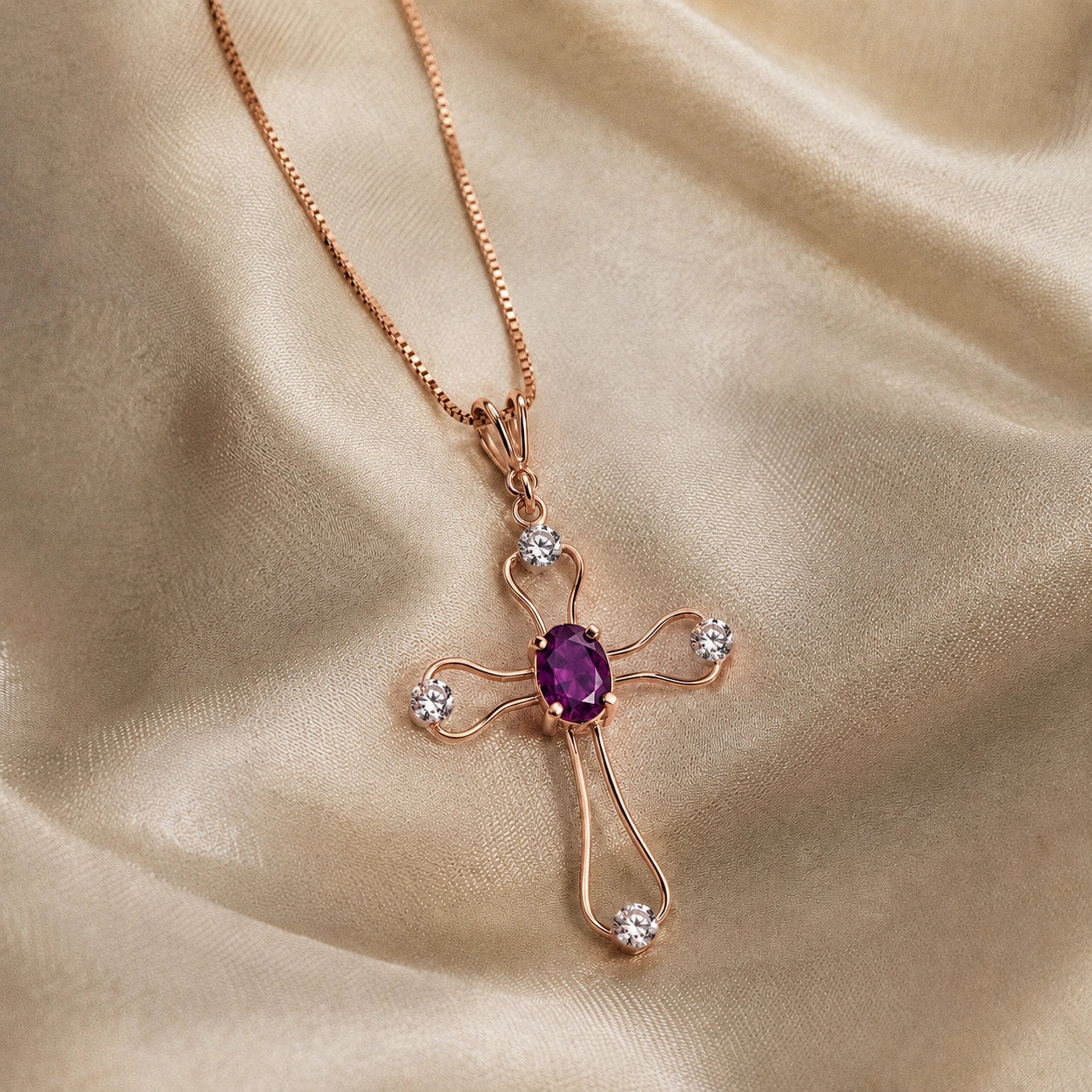 Rose Gold Rose Pendant Necklace Amethyst 10K — Pia