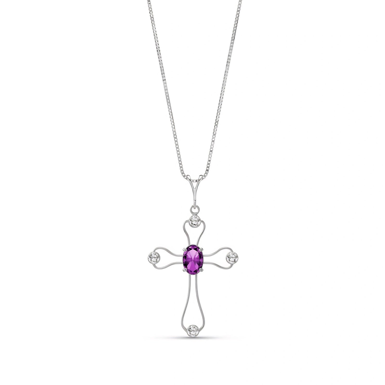 White Gold Rose Pendant Necklace Amethyst 10K — Pia