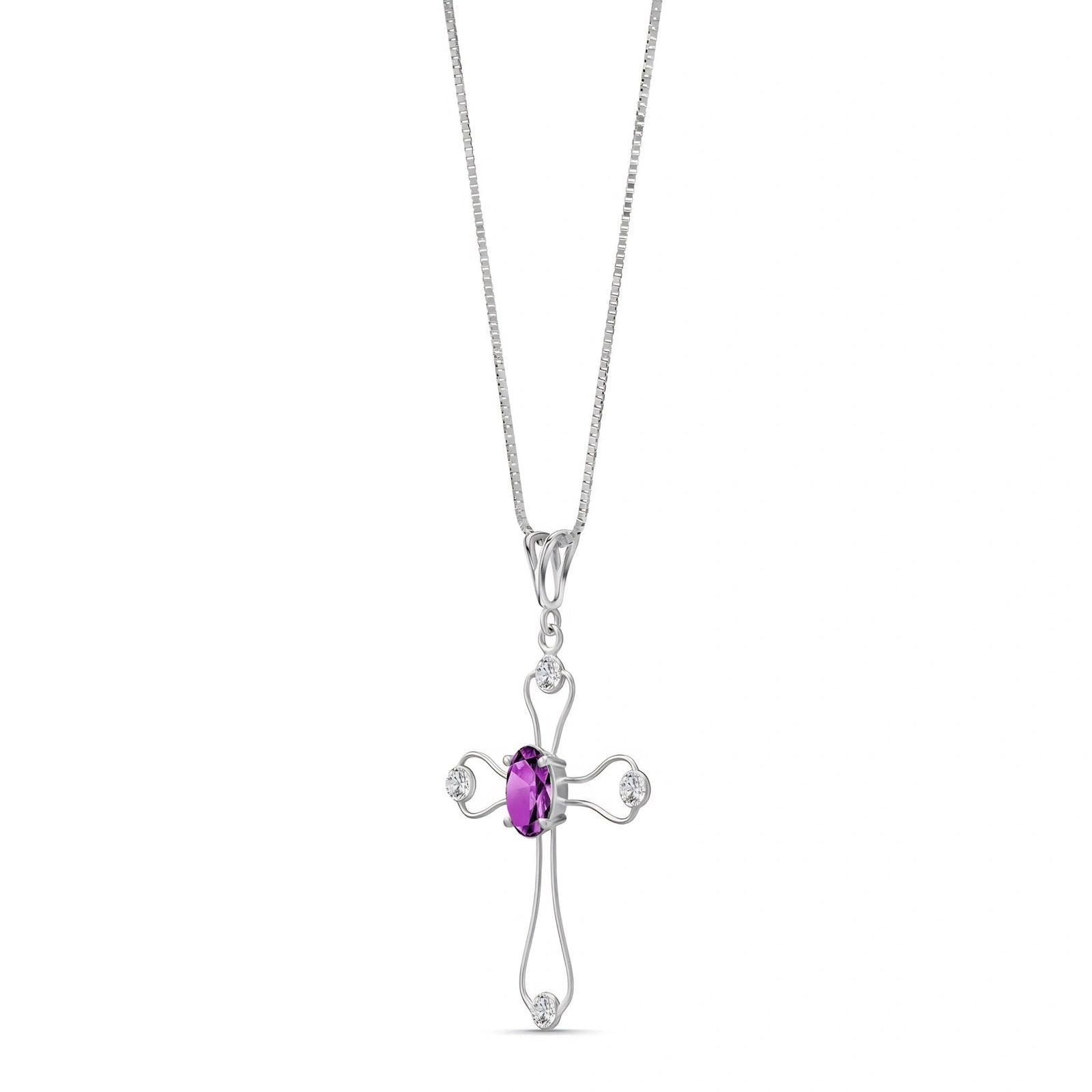 White Gold Rose Pendant Necklace Amethyst 10K — Pia