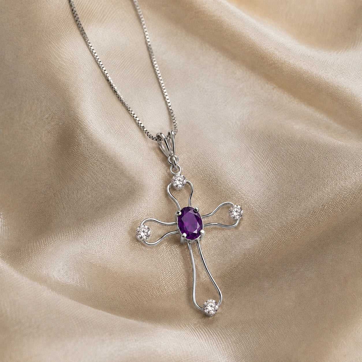 White Gold Rose Pendant Necklace Amethyst 10K — Pia