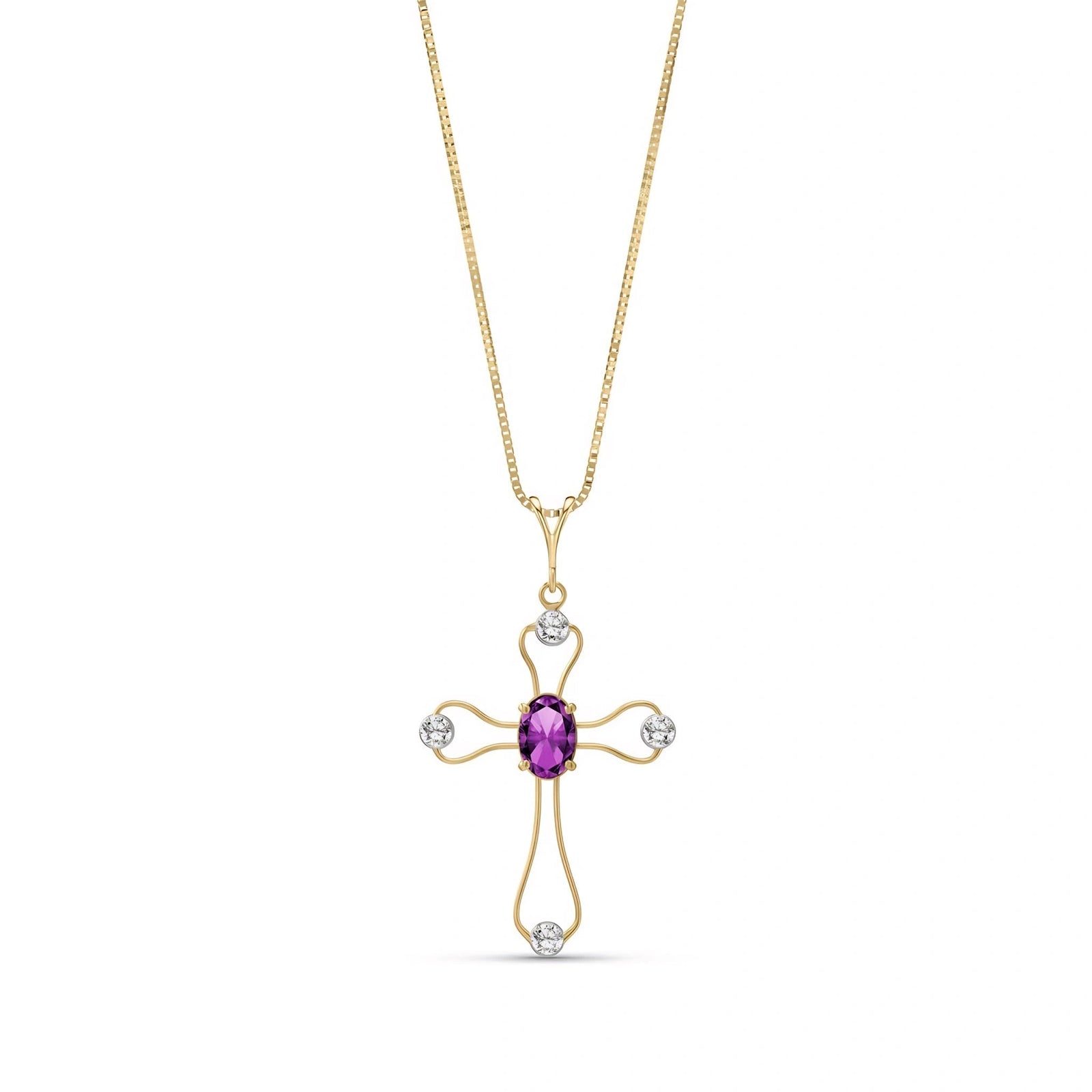 Yellow Gold Rose Pendant Necklace Amethyst 10K — Pia