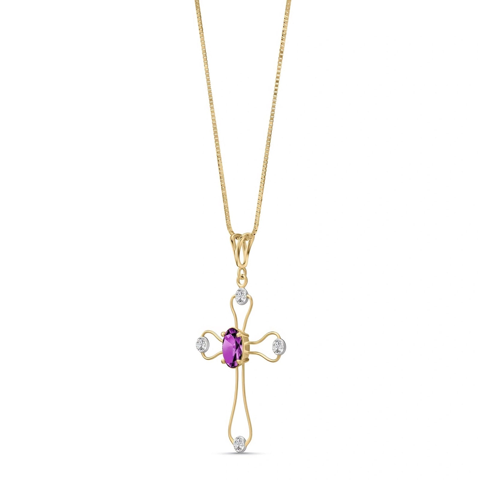 Yellow Gold Rose Pendant Necklace Amethyst 10K — Pia