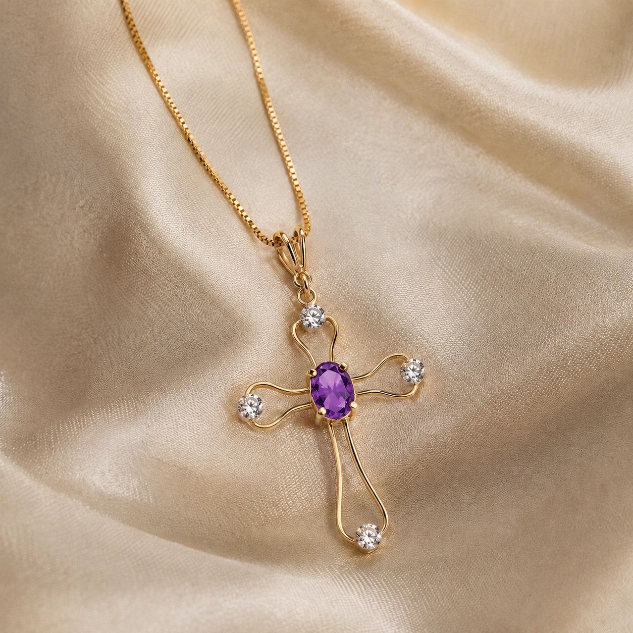 Yellow Gold Rose Pendant Necklace Amethyst 10K — Pia