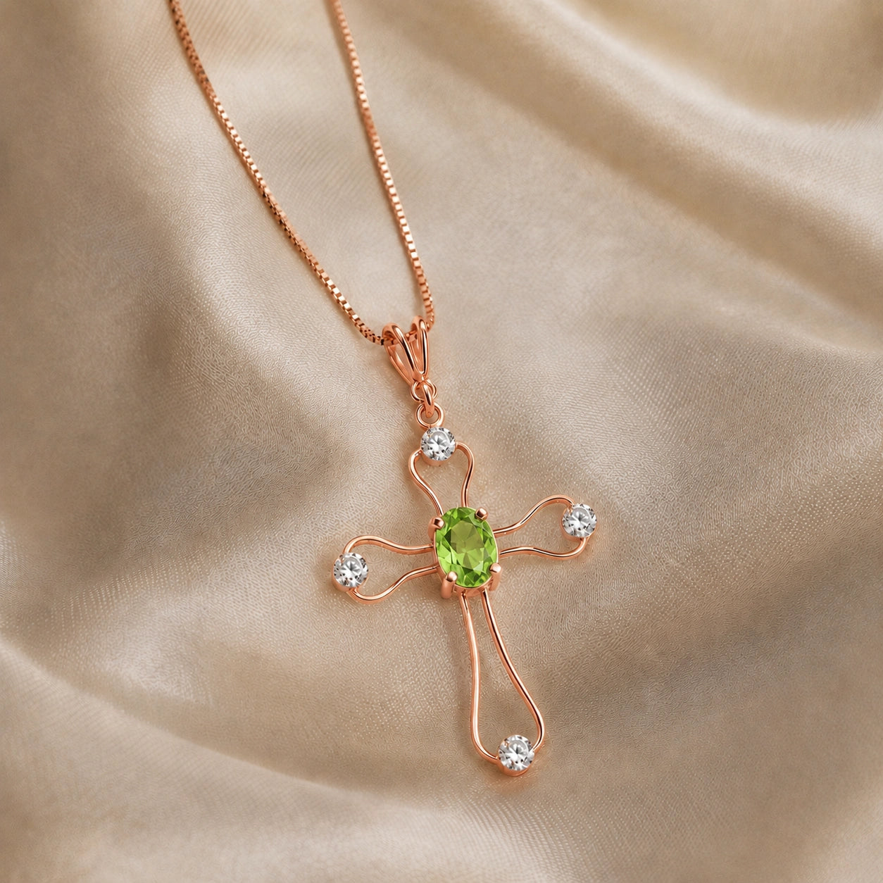 Rose Gold Rose Pendant Necklace Peridot 10K — Pia