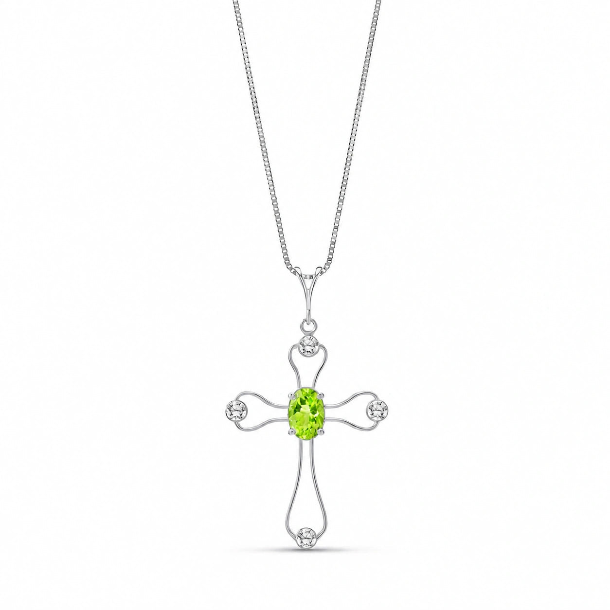 White Gold Rose Pendant Necklace Peridot 10K — Pia