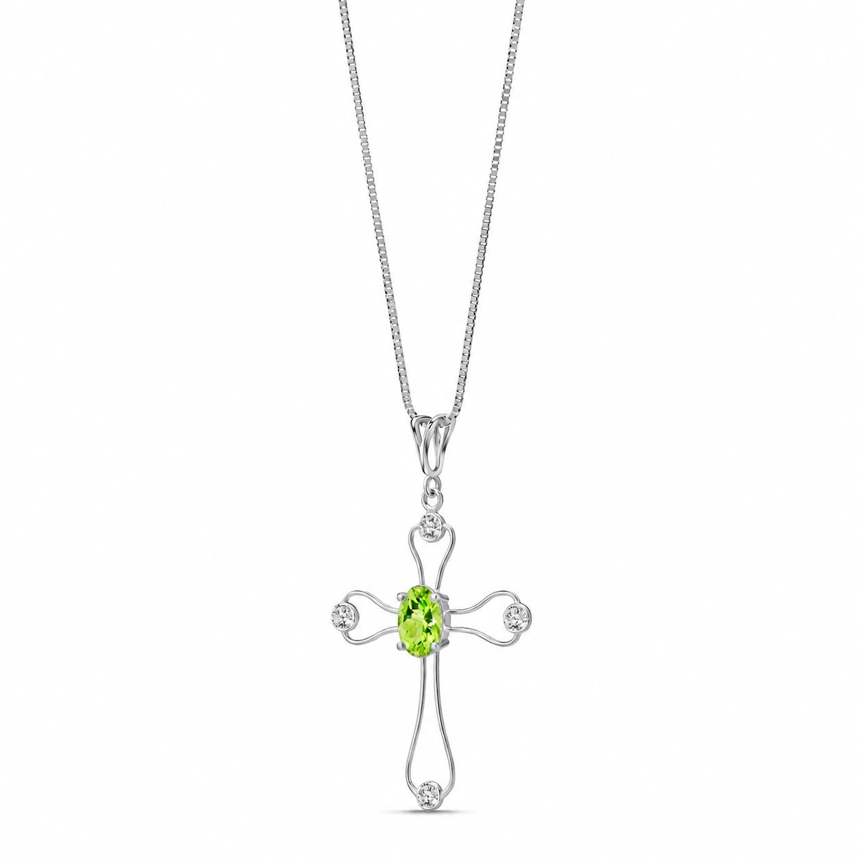 White Gold Rose Pendant Necklace Peridot 10K — Pia