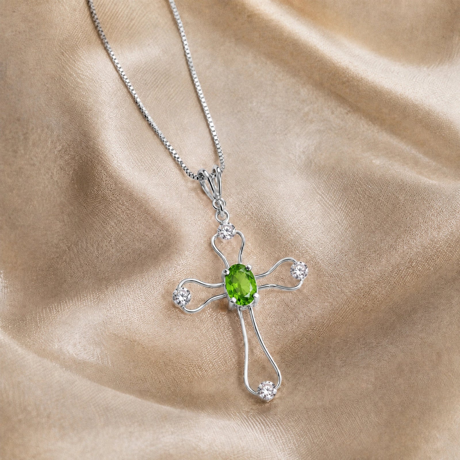 White Gold Rose Pendant Necklace Peridot 10K — Pia