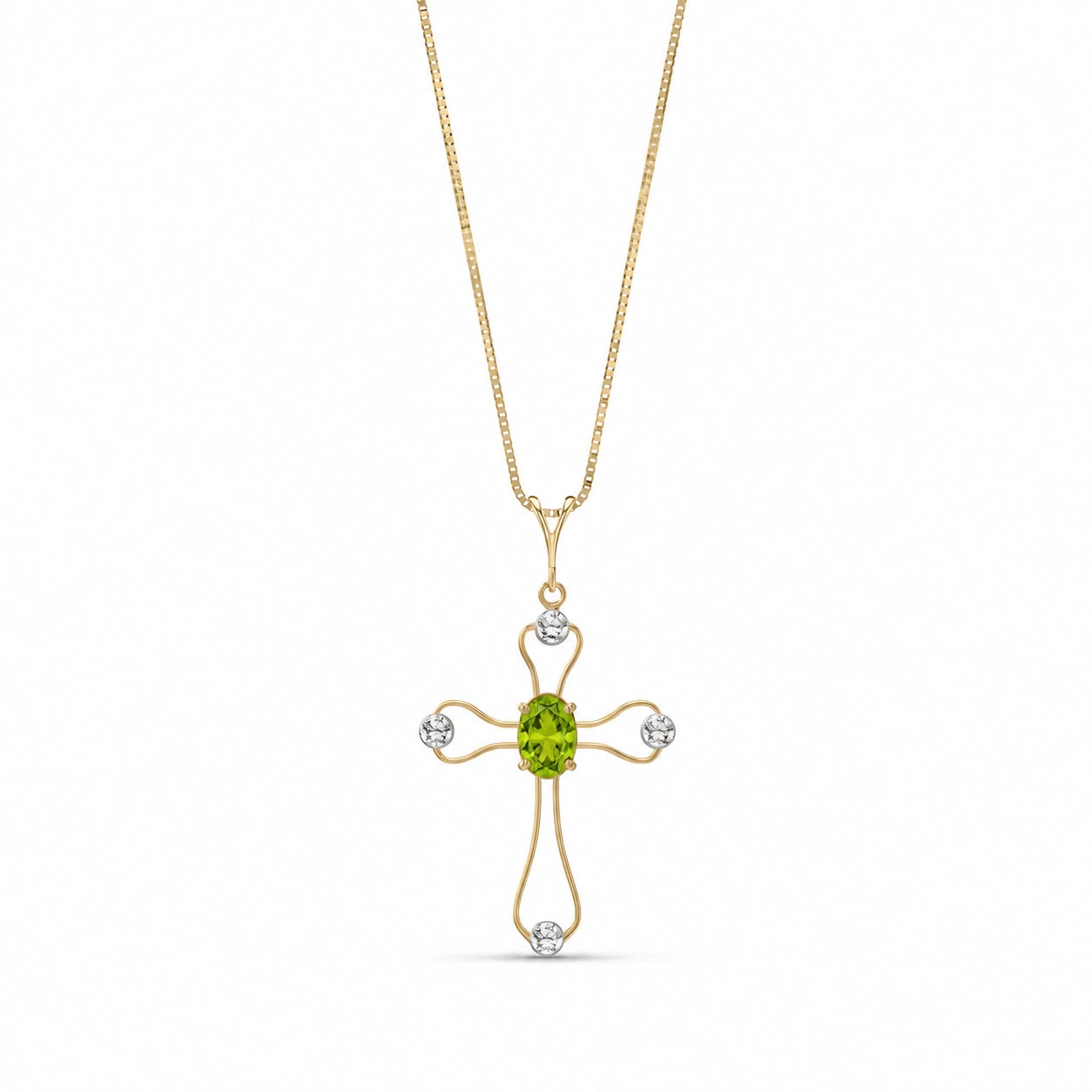 Yellow Gold Rose Pendant Necklace Peridot 10K — Pia