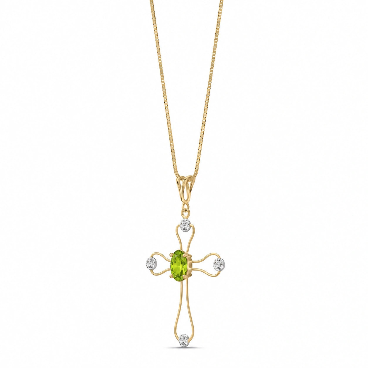 Yellow Gold Rose Pendant Necklace Peridot 10K — Pia