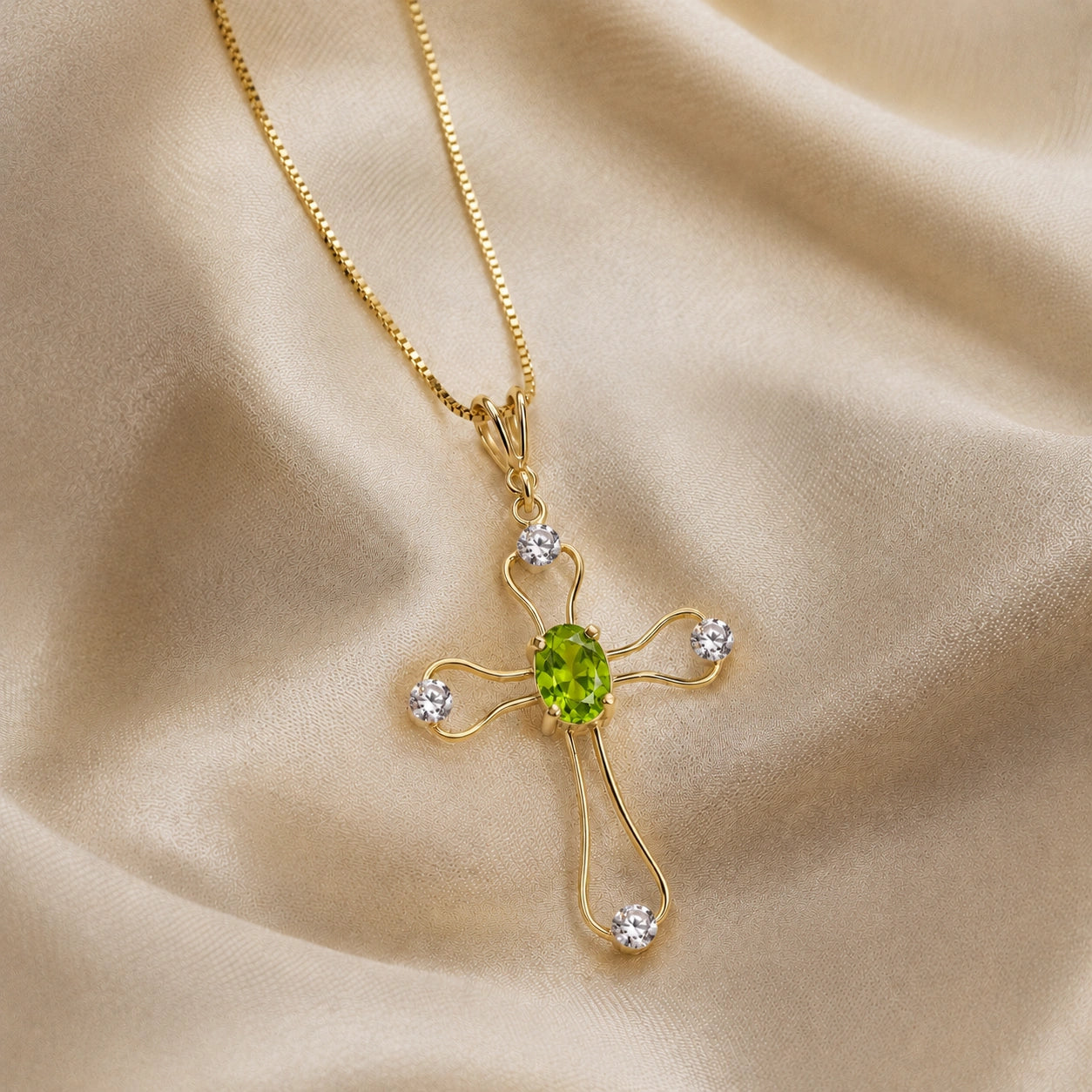 Yellow Gold Rose Pendant Necklace Peridot 10K — Pia
