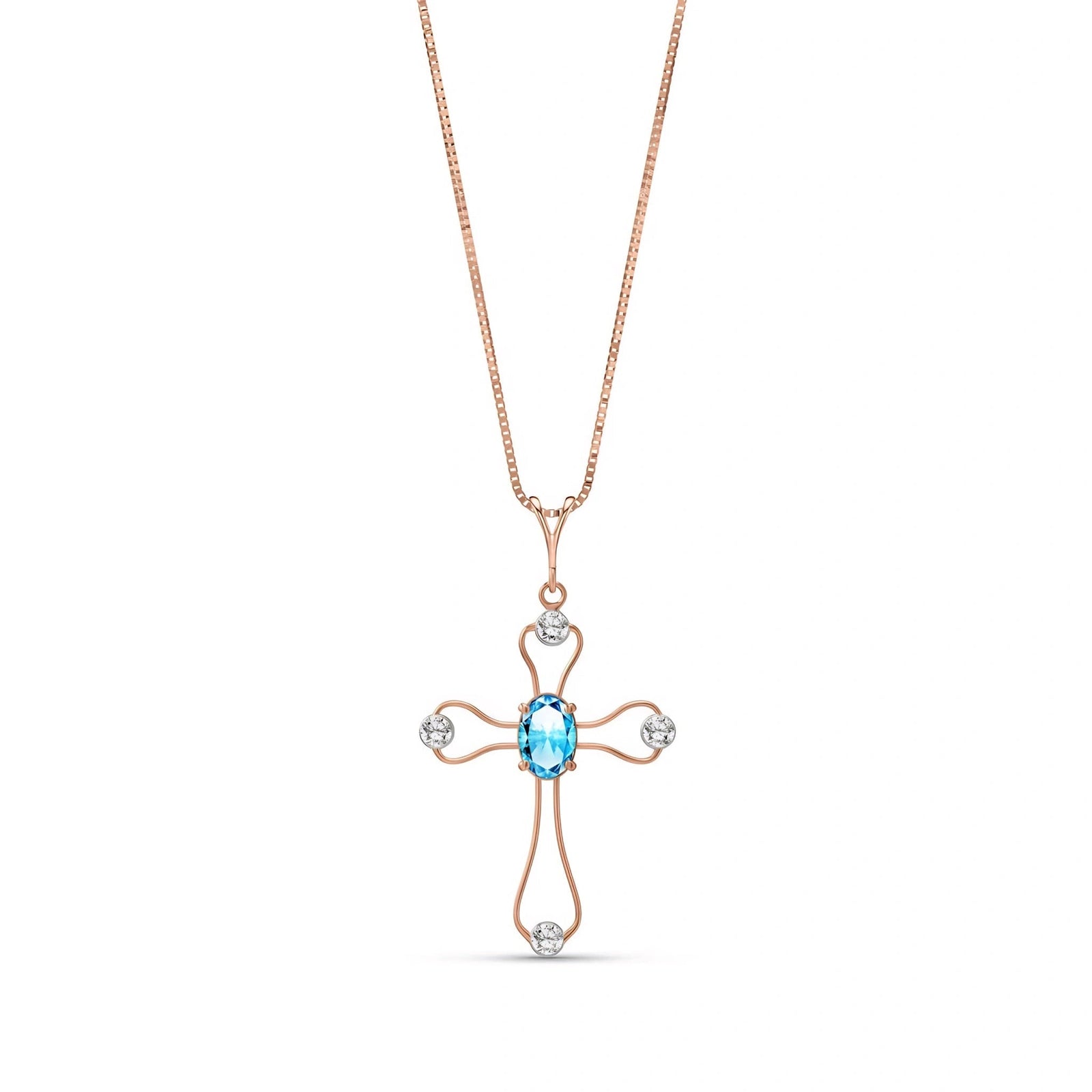 Rose Gold Rose Pendant Necklace Blue Topaz 10K — Pia