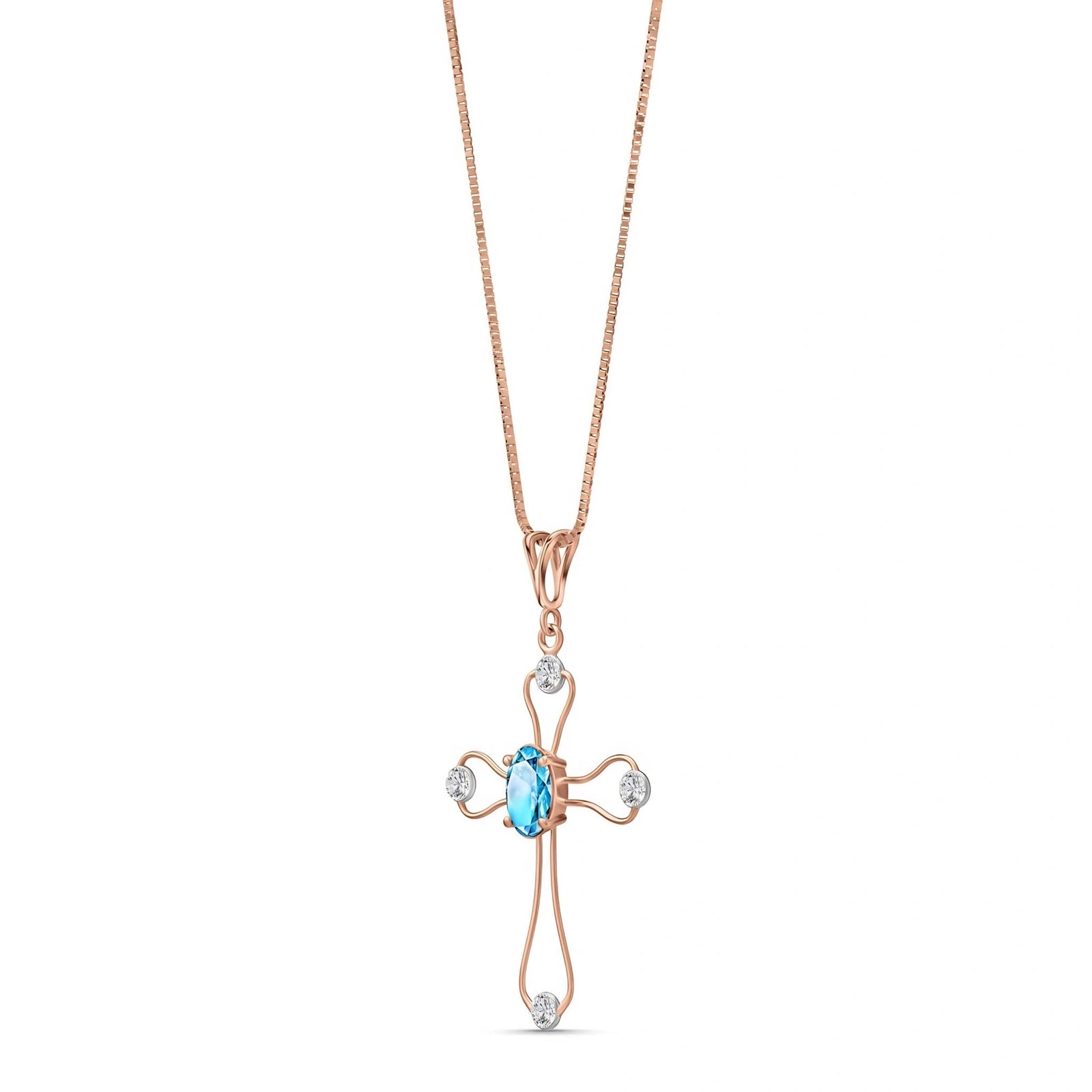 Rose Gold Rose Pendant Necklace Blue Topaz 10K — Pia