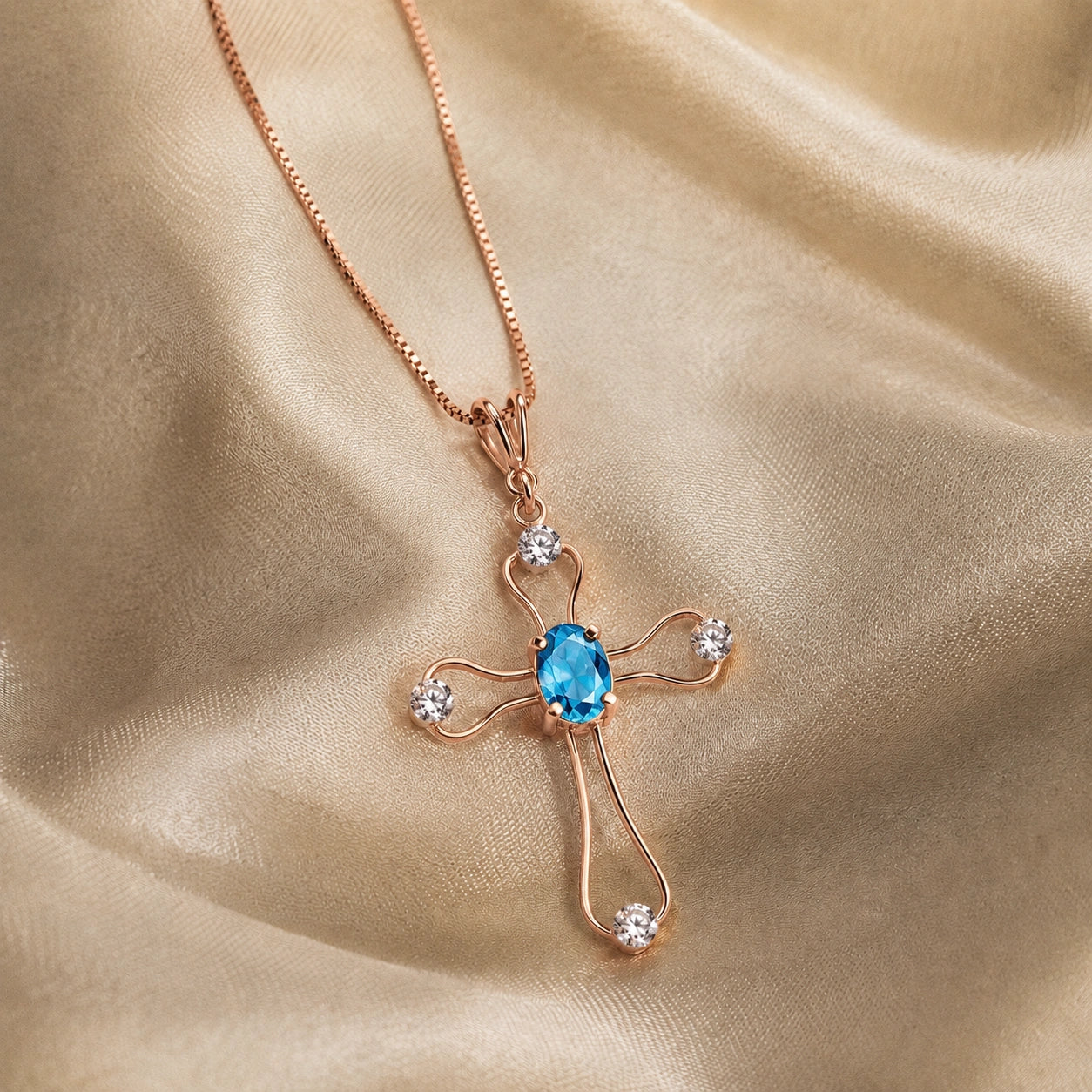 Rose Gold Rose Pendant Necklace Blue Topaz 10K — Pia