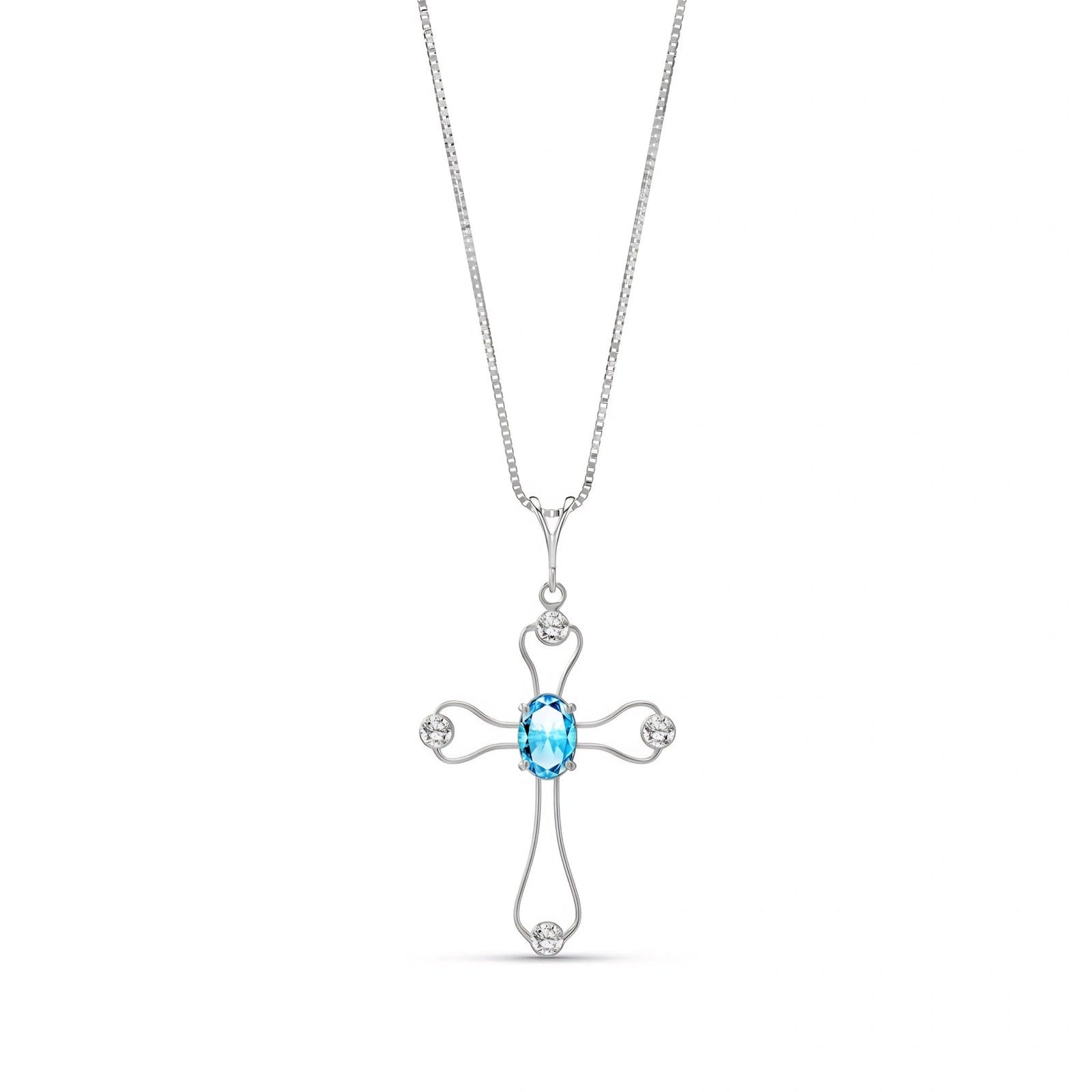 White Gold Rose Pendant Necklace Blue Topaz 10K — Pia