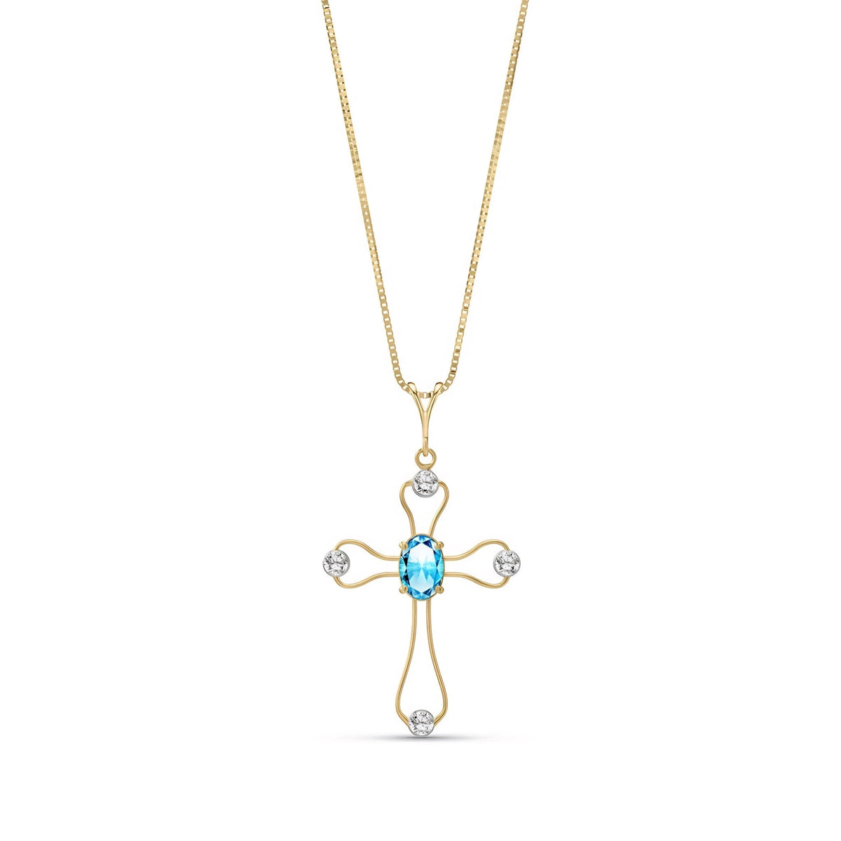 Yellow Gold Rose Pendant Necklace Blue Topaz 10K — Pia