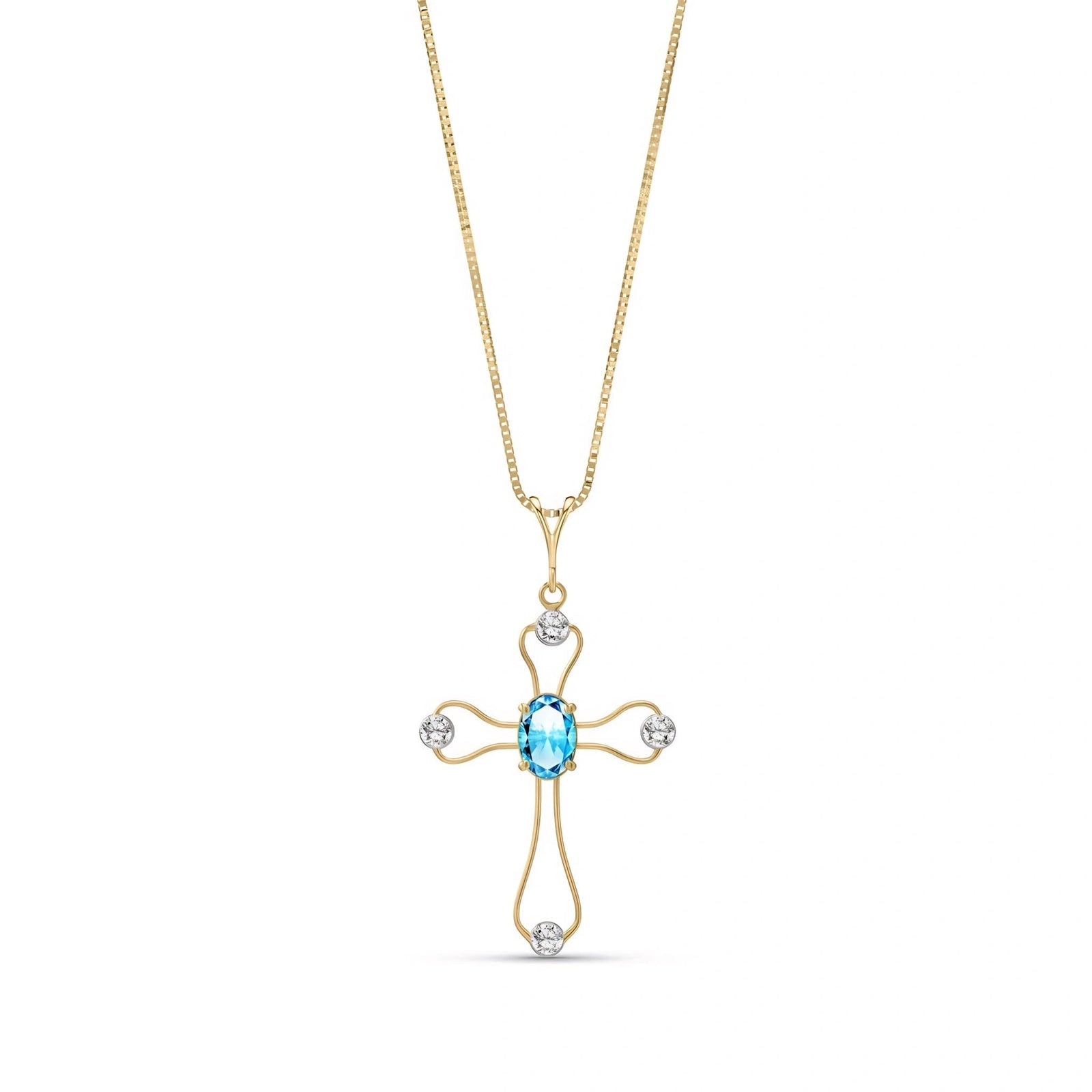 Yellow Gold Rose Pendant Necklace Blue Topaz 10K — Pia