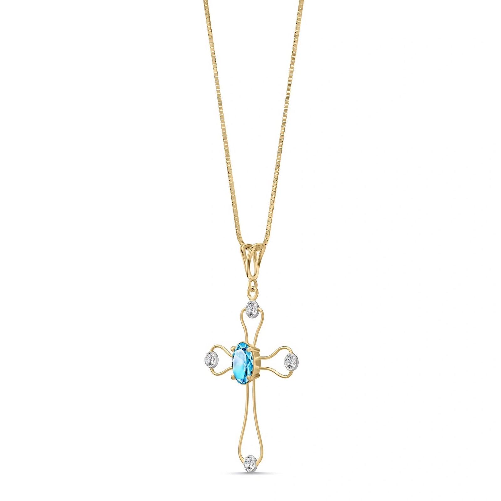 Yellow Gold Rose Pendant Necklace Blue Topaz 10K — Pia