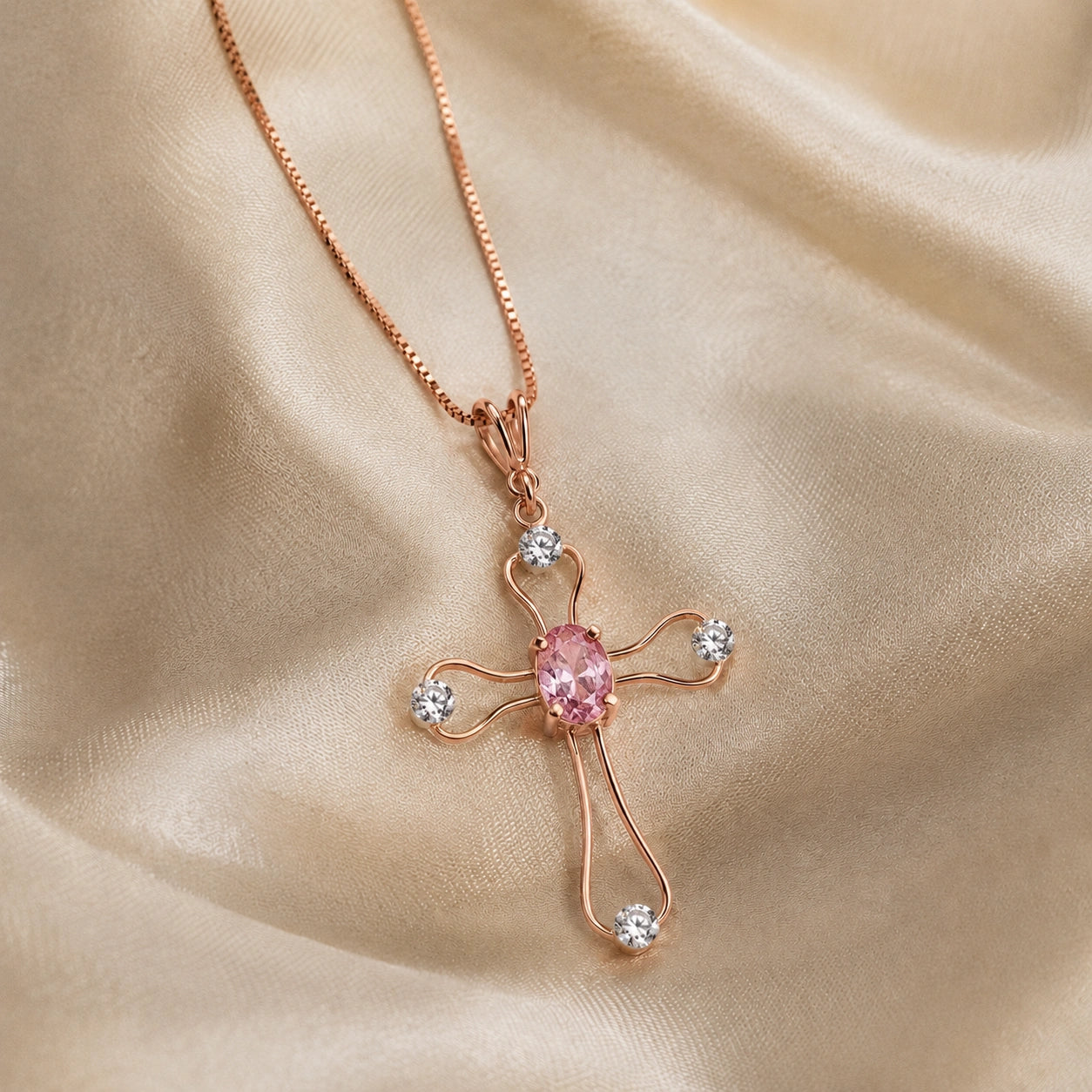 Rose Gold Rose Pendant Necklace Pink Topaz 10K — Pia