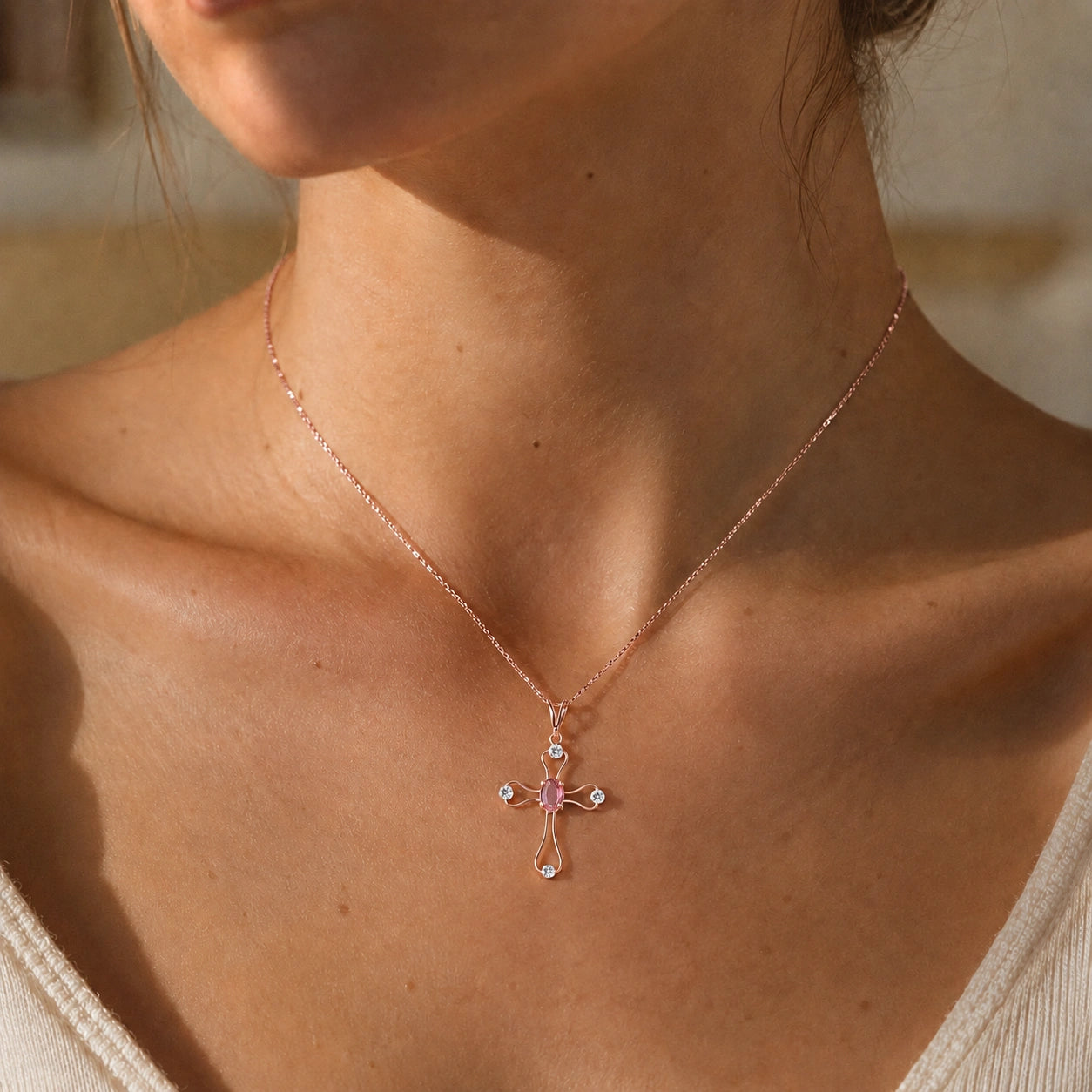 Rose Gold Rose Pendant Necklace Pink Topaz 10K — Pia