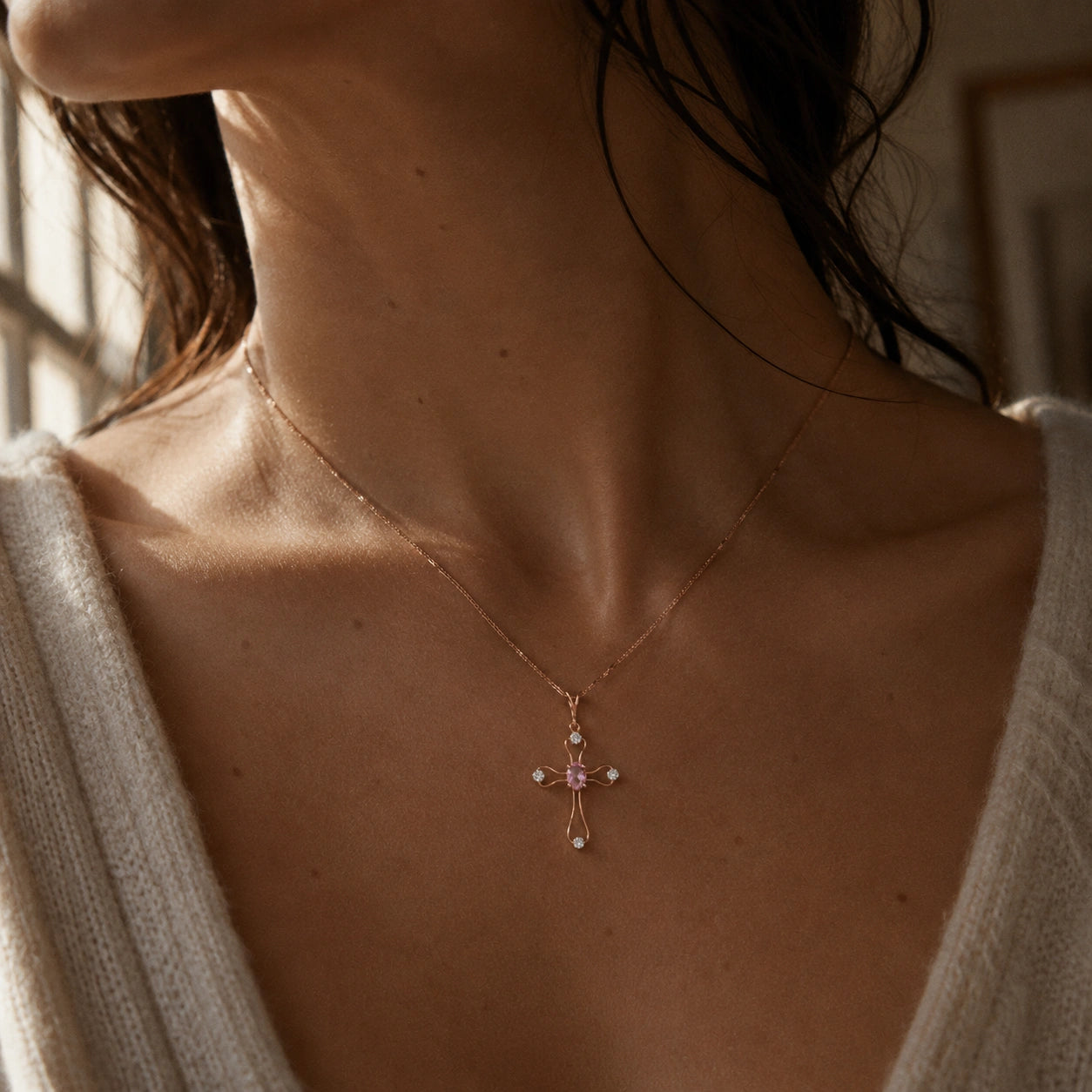 Rose Gold Rose Pendant Necklace Pink Topaz 10K — Pia
