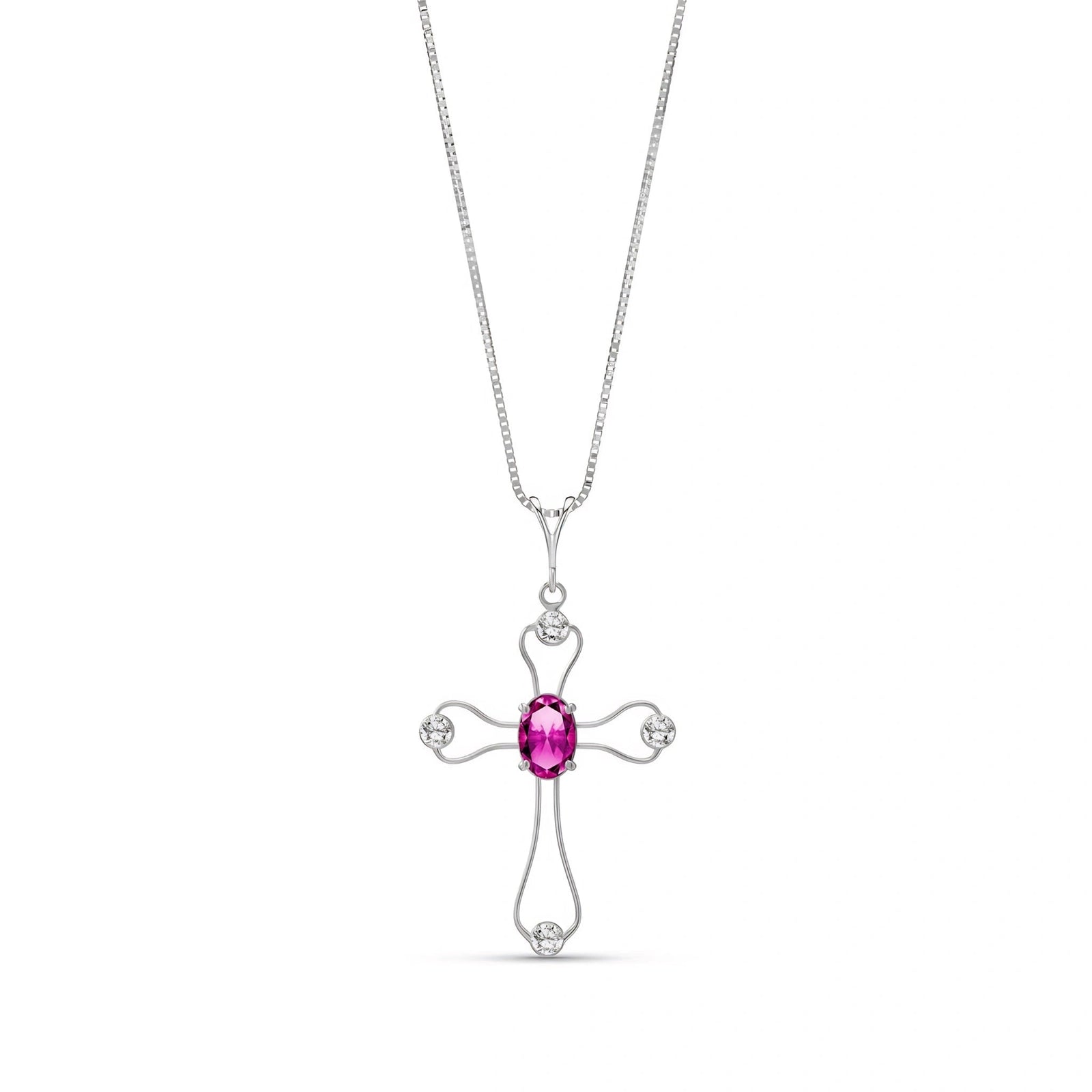 White Gold Rose Pendant Necklace Pink Topaz 10K — Pia