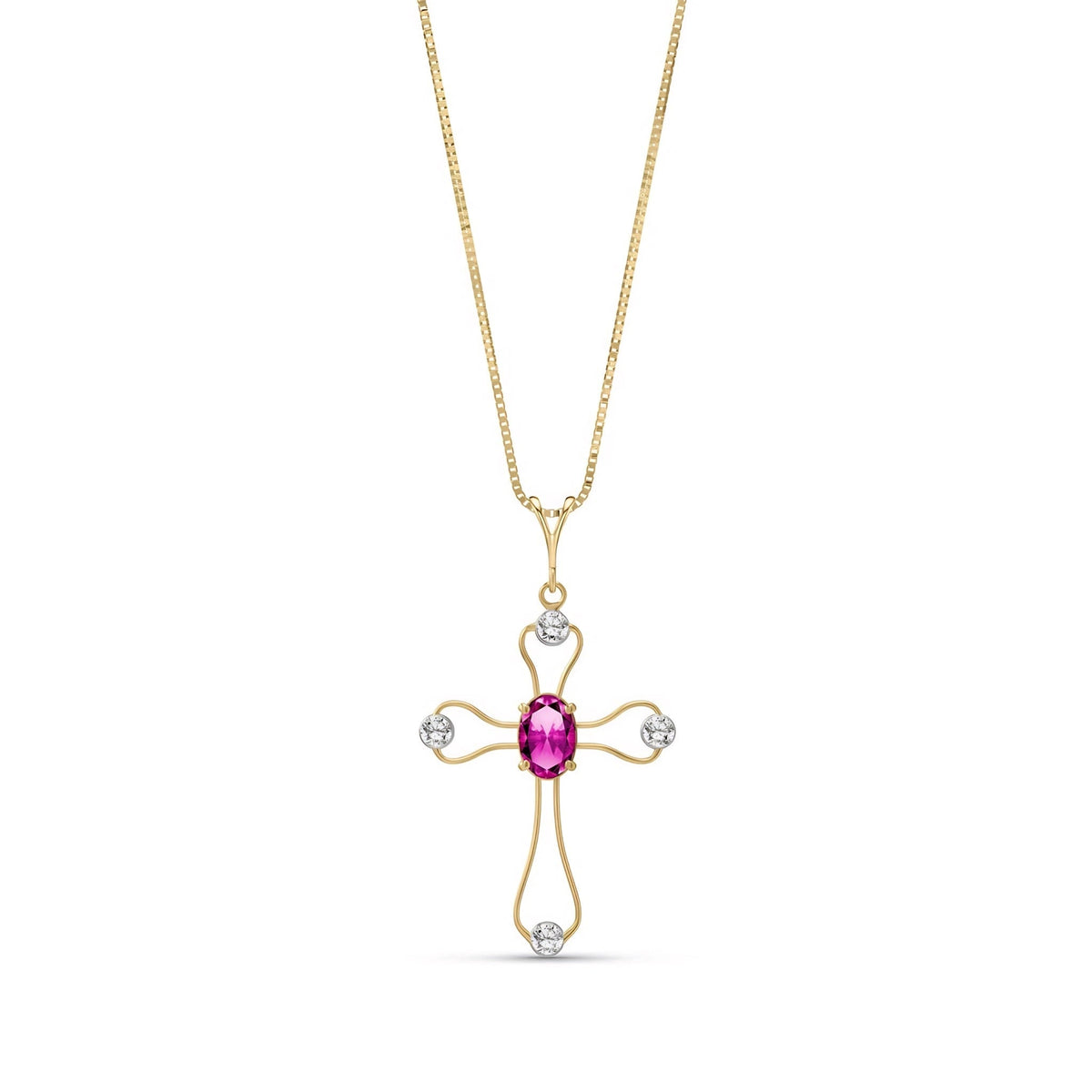 Yellow Gold Rose Pendant Necklace Pink Topaz 10K — Pia