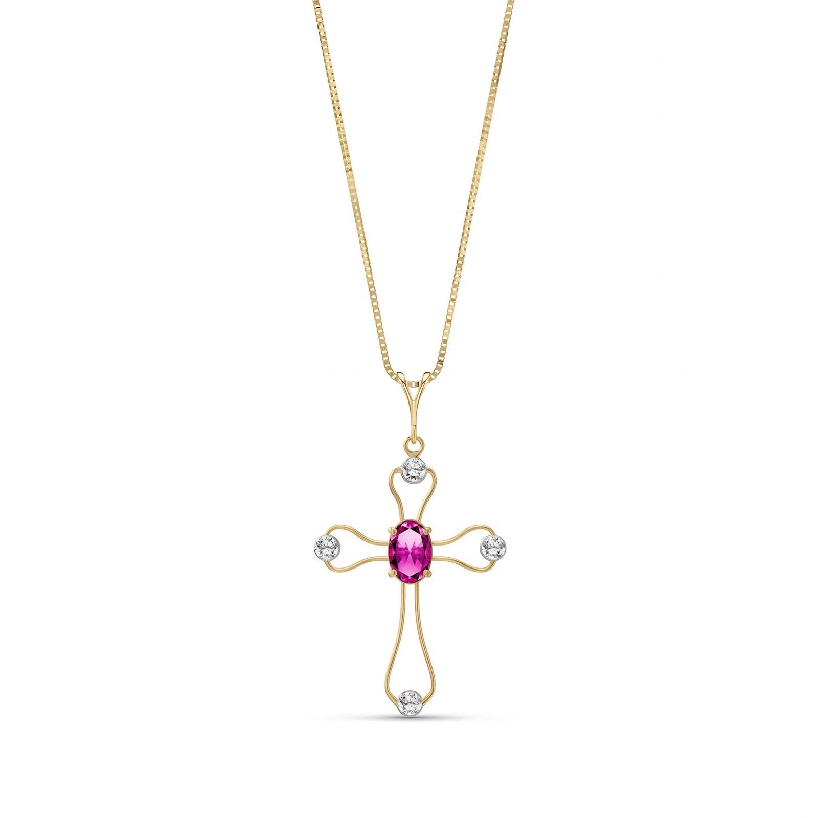 Yellow Gold Rose Pendant Necklace Pink Topaz 10K — Pia