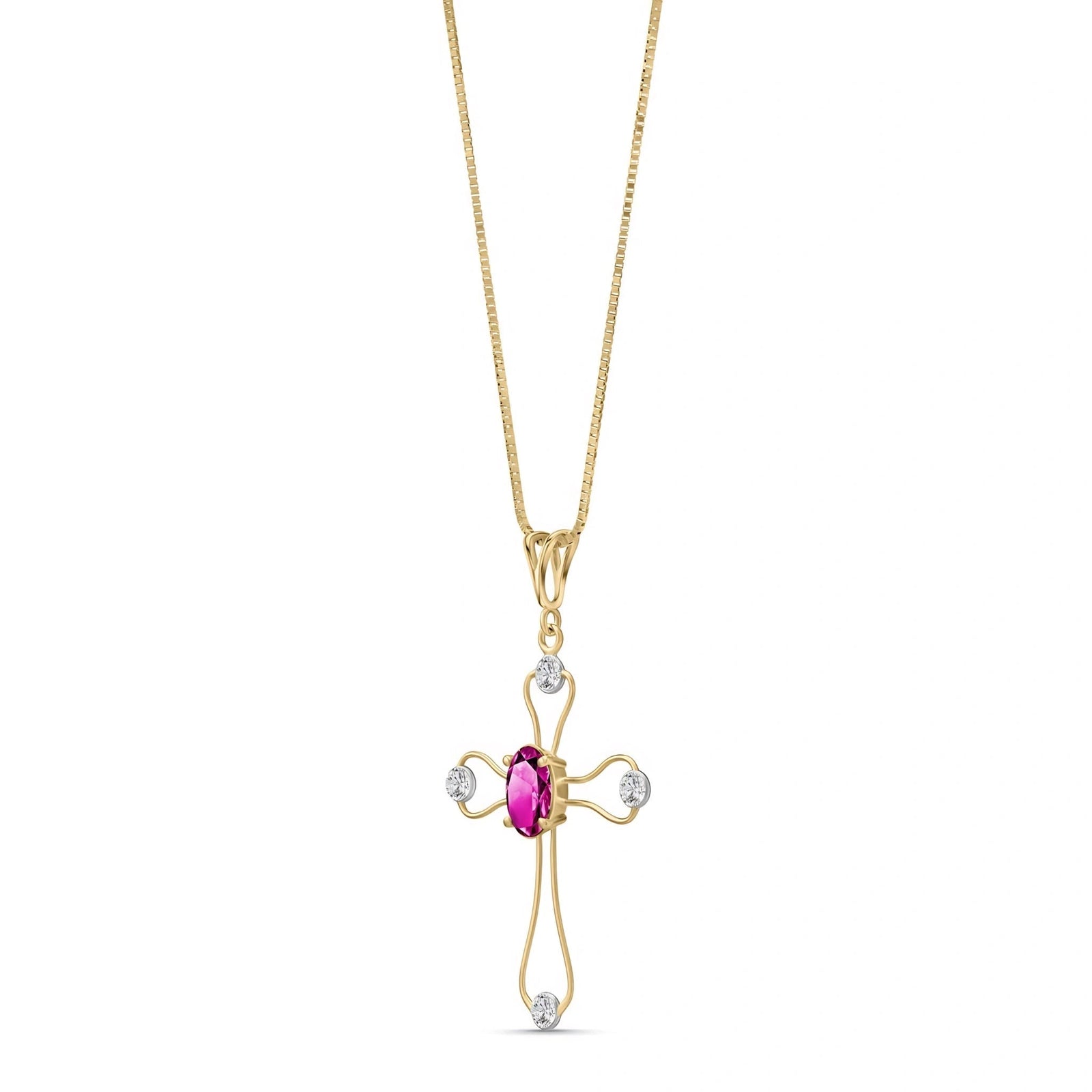 Yellow Gold Rose Pendant Necklace Pink Topaz 10K — Pia