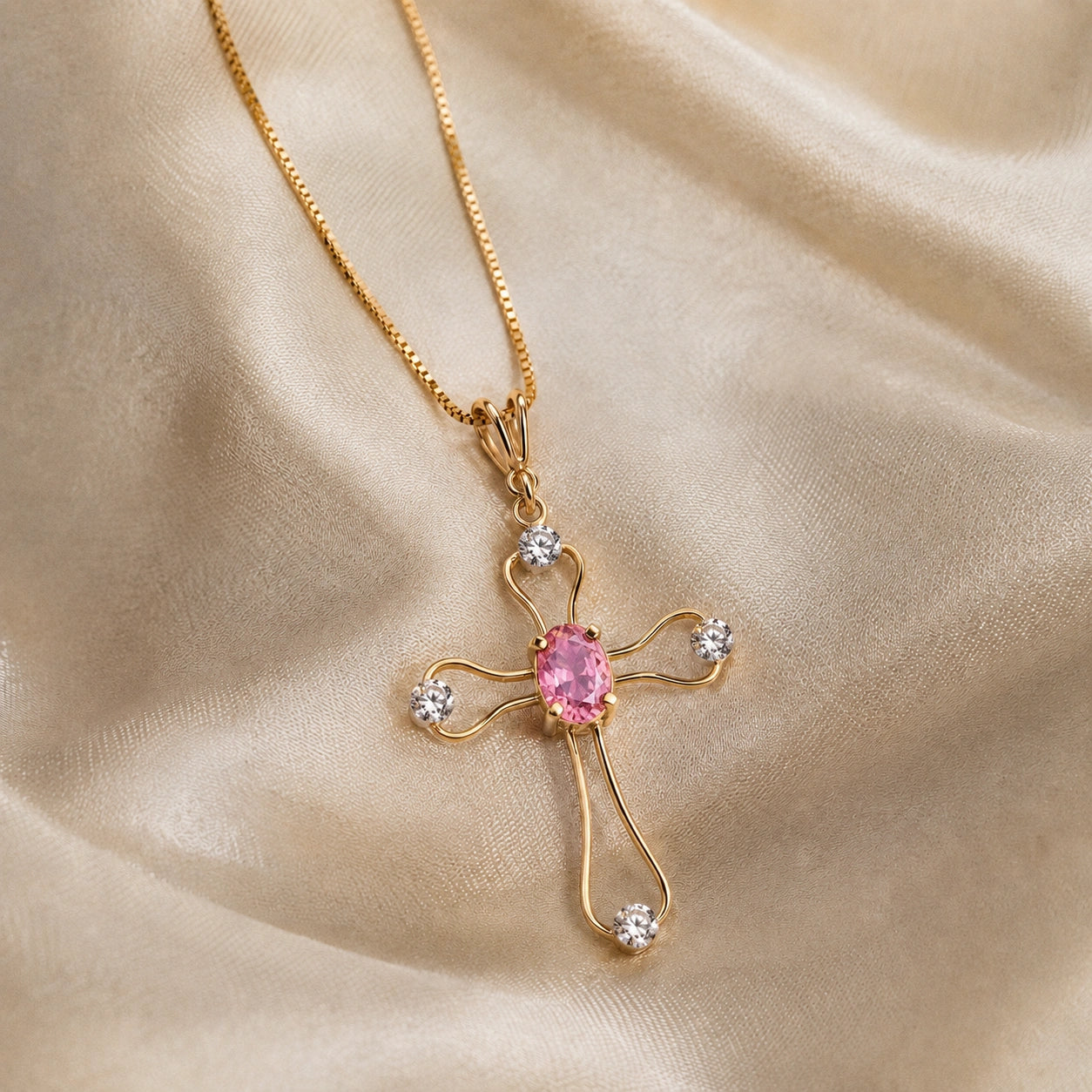Yellow Gold Rose Pendant Necklace Pink Topaz 10K — Pia