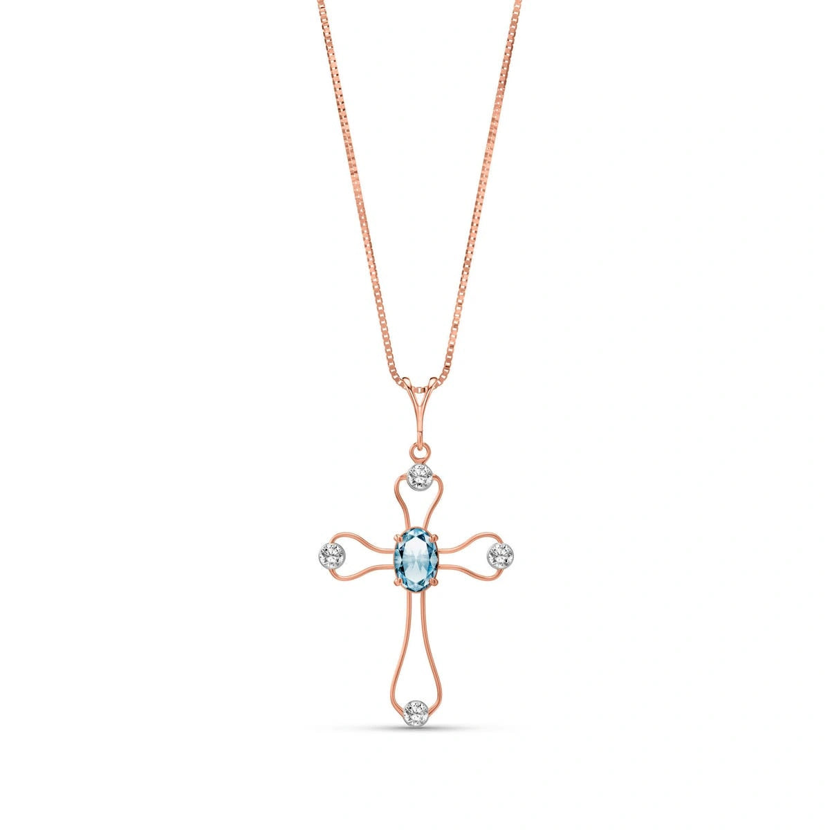 Rose Gold Rose Pendant Necklace Aquamarine 10K — Pia