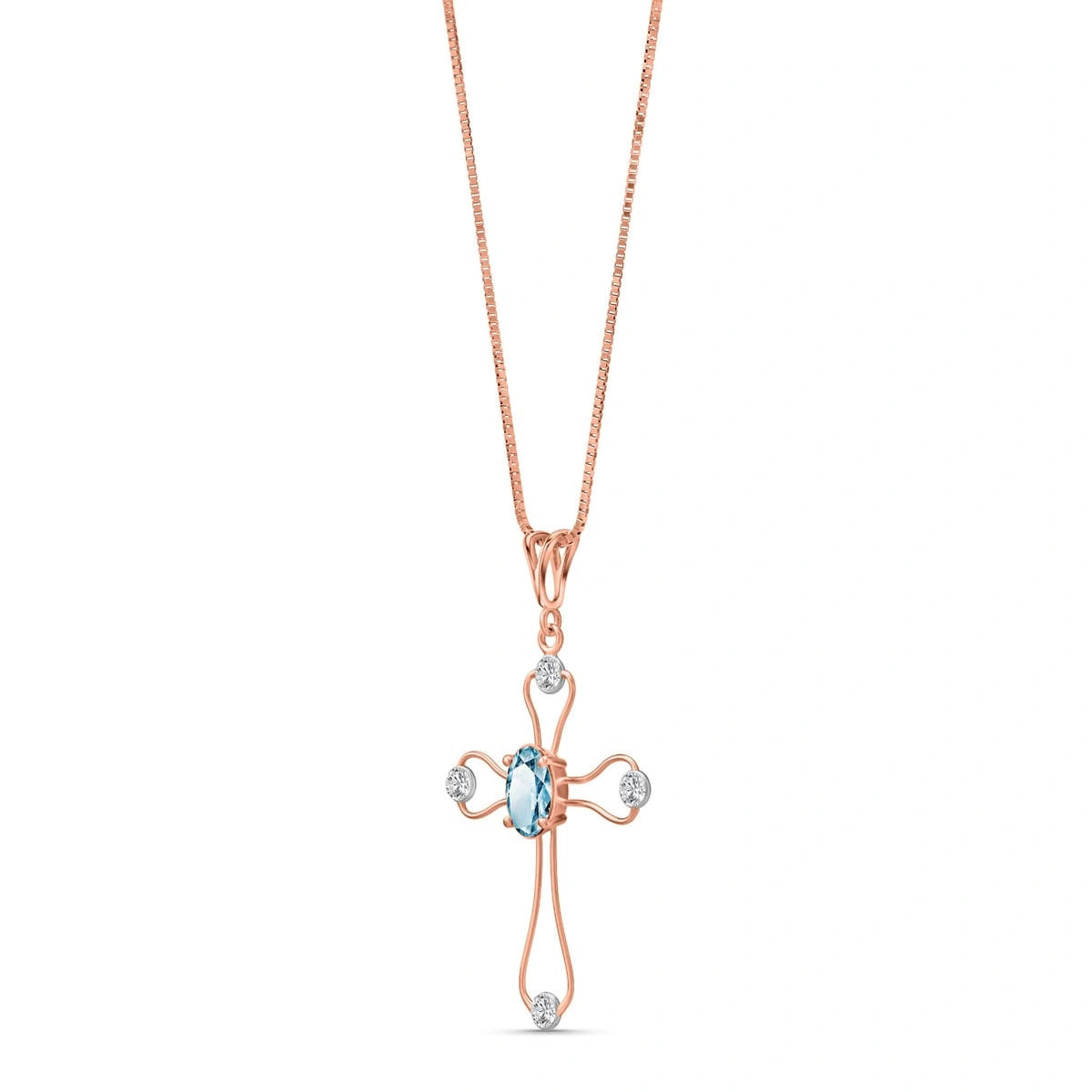 Rose Gold Rose Pendant Necklace Aquamarine 10K — Pia