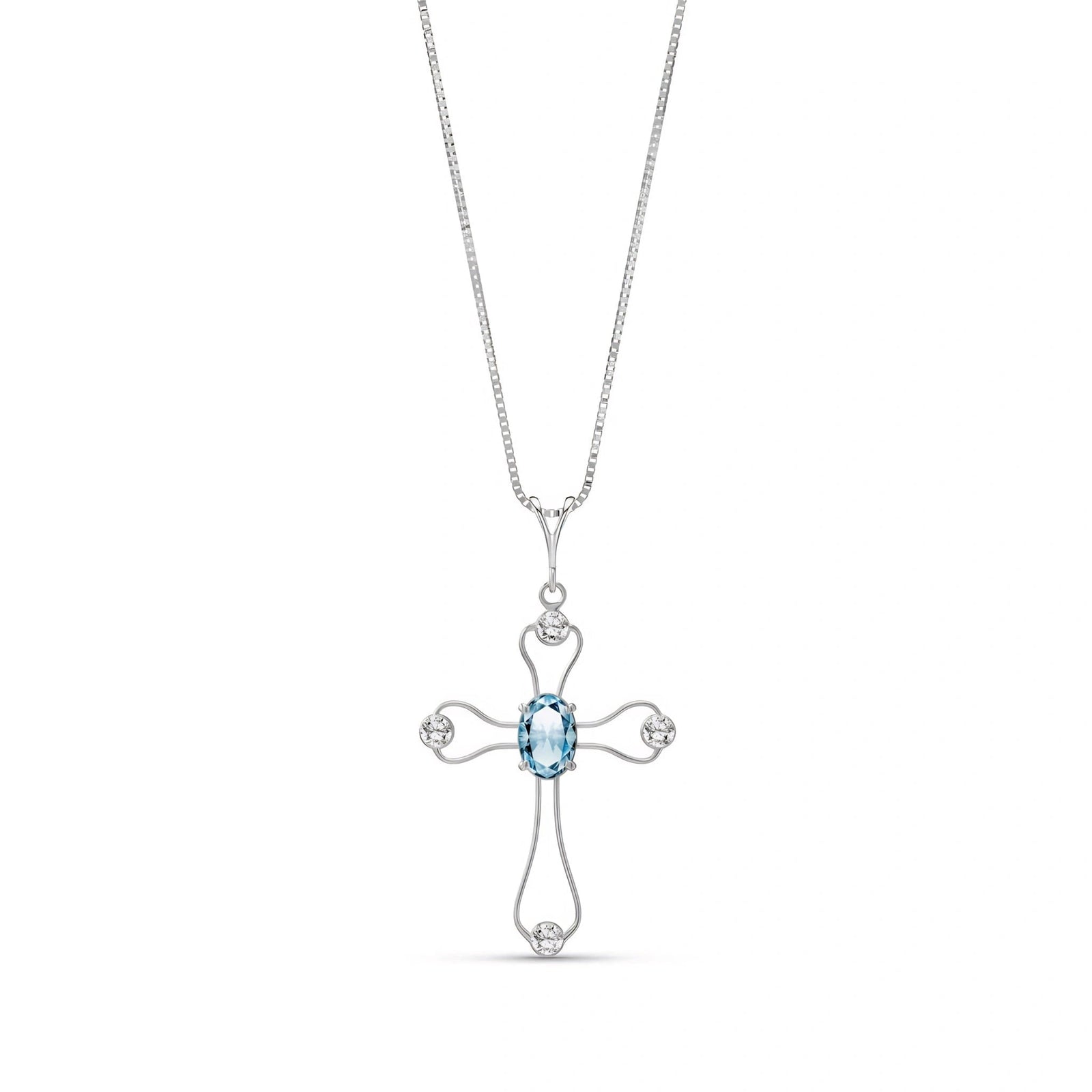 White Gold Rose Pendant Necklace Aquamarine 10K — Pia
