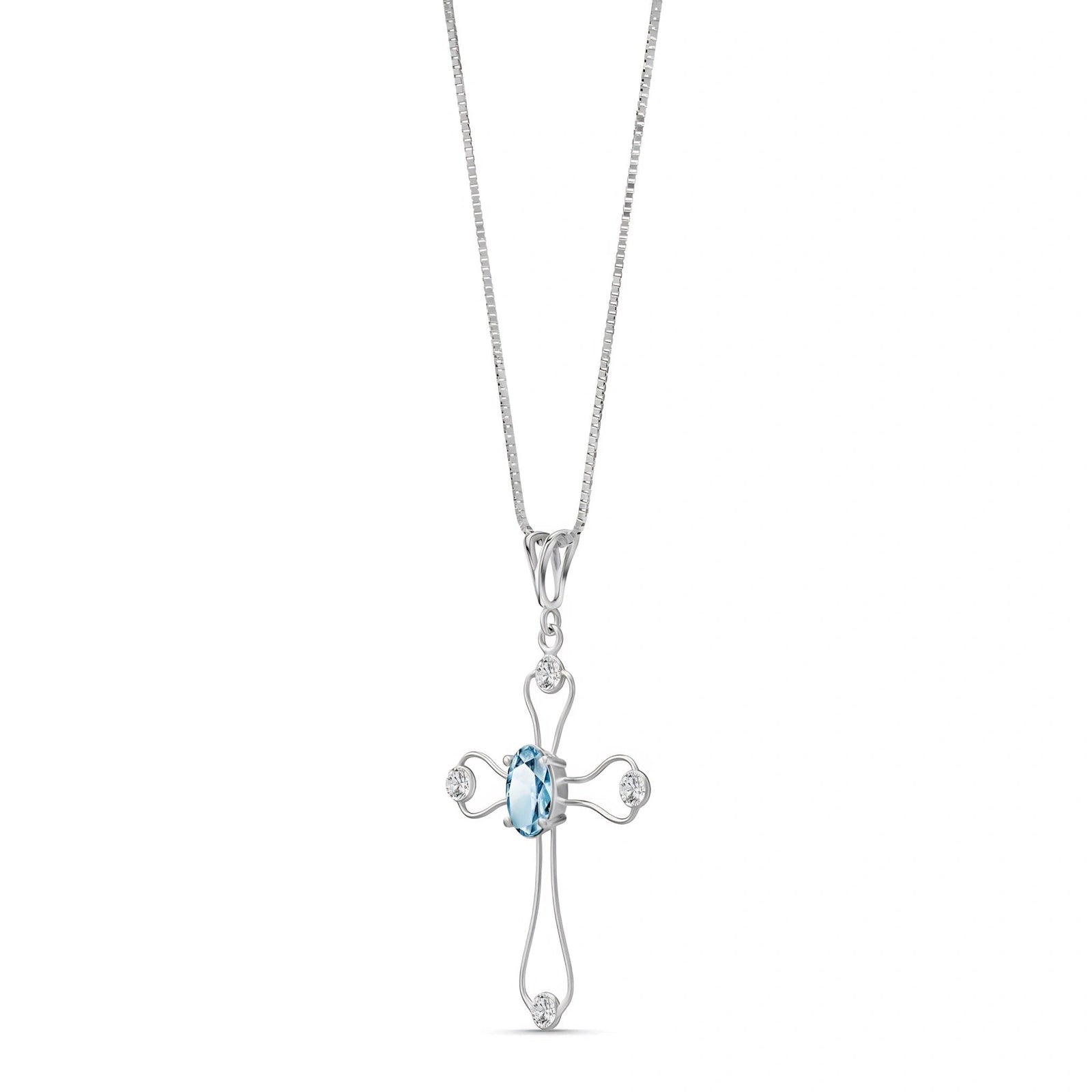 White Gold Rose Pendant Necklace Aquamarine 10K — Pia
