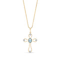 Yellow Gold Rose Pendant Necklace Aquamarine 10K — Pia